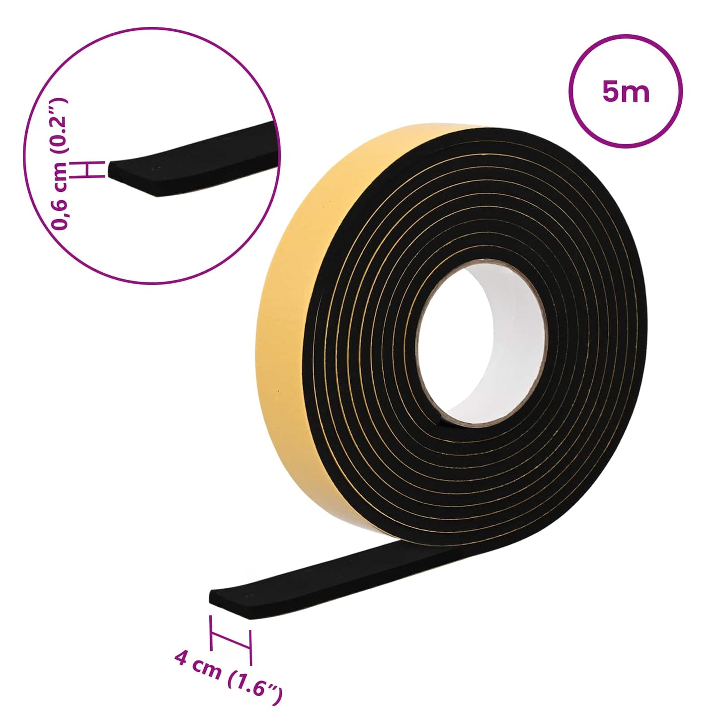 Self-adhesive Foam Tape 20 pcs Black 40mm x 5m CR Foam