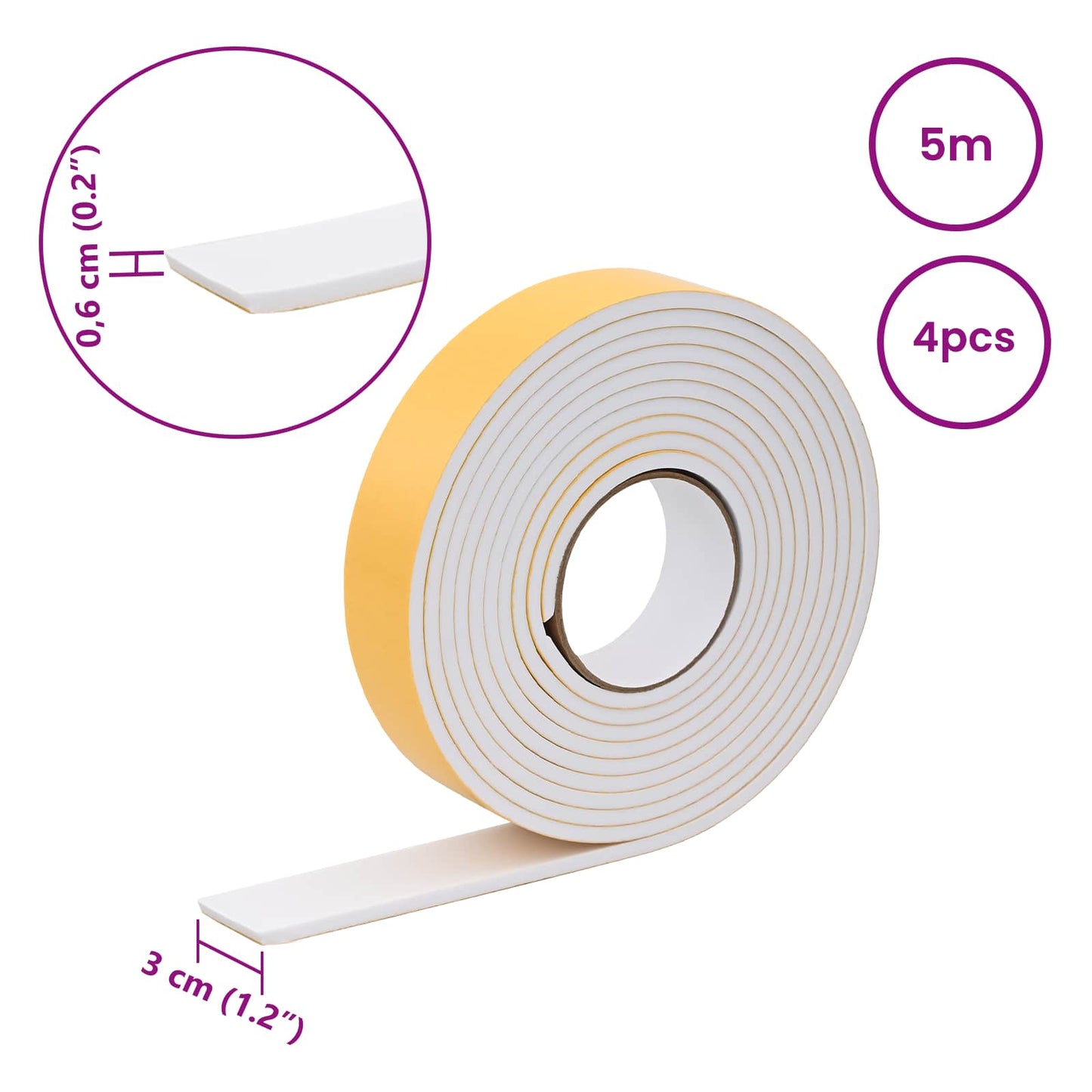 Self-adhesive Foam Tape 4 pcs White 30mm x 5m CR Foam