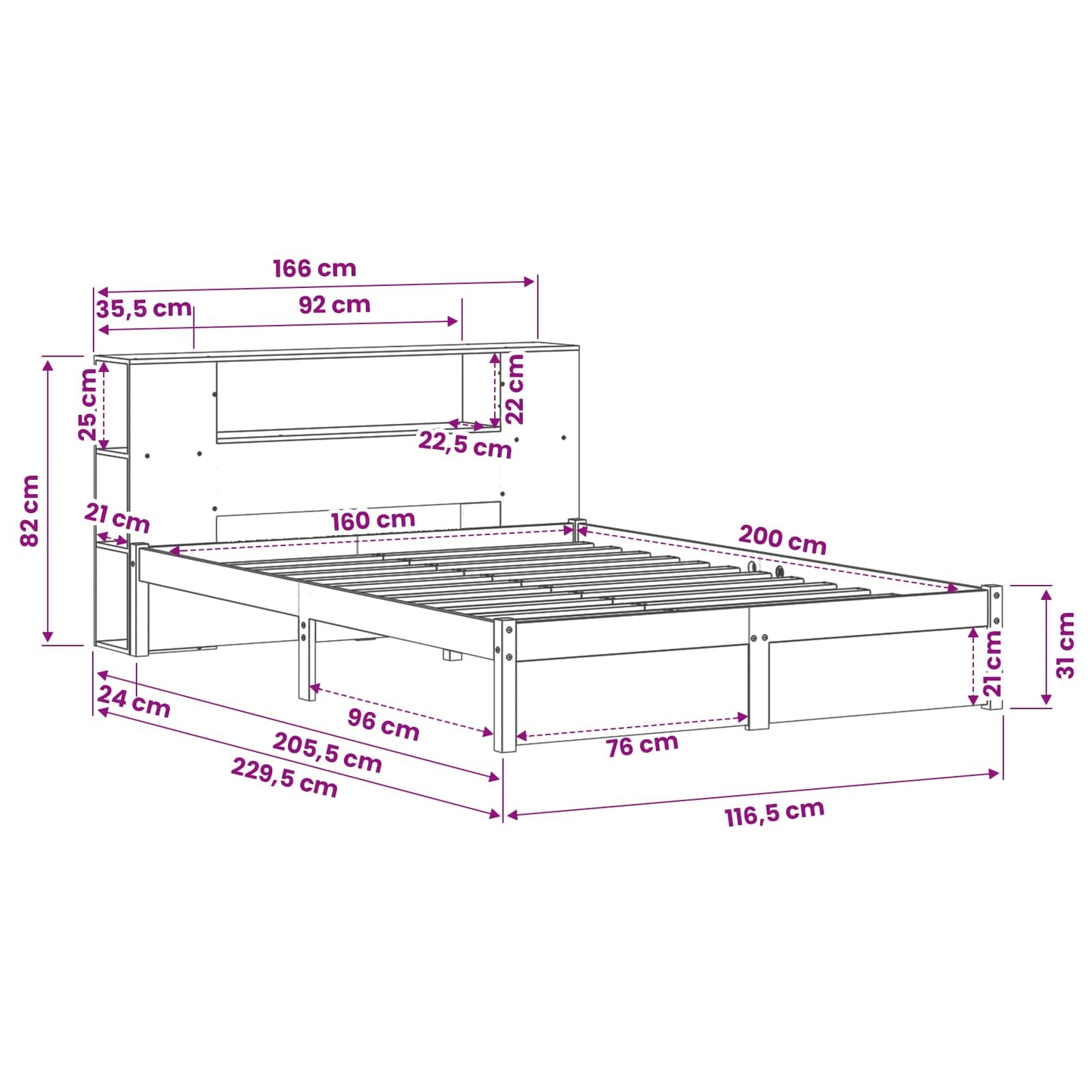 Bed Frame with Storage Headboard with Headboard 2 pcs Wax Brown