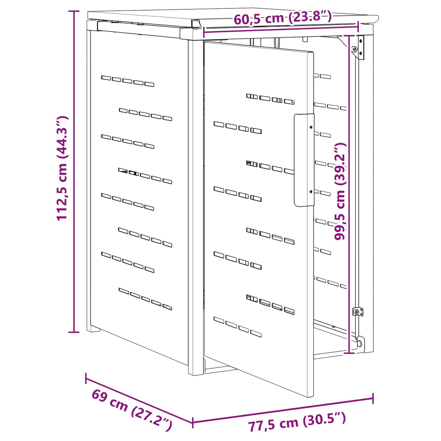 Wheelie Bin Storage Black 77.5 x 69 x 112.5 cm Stainless Steel