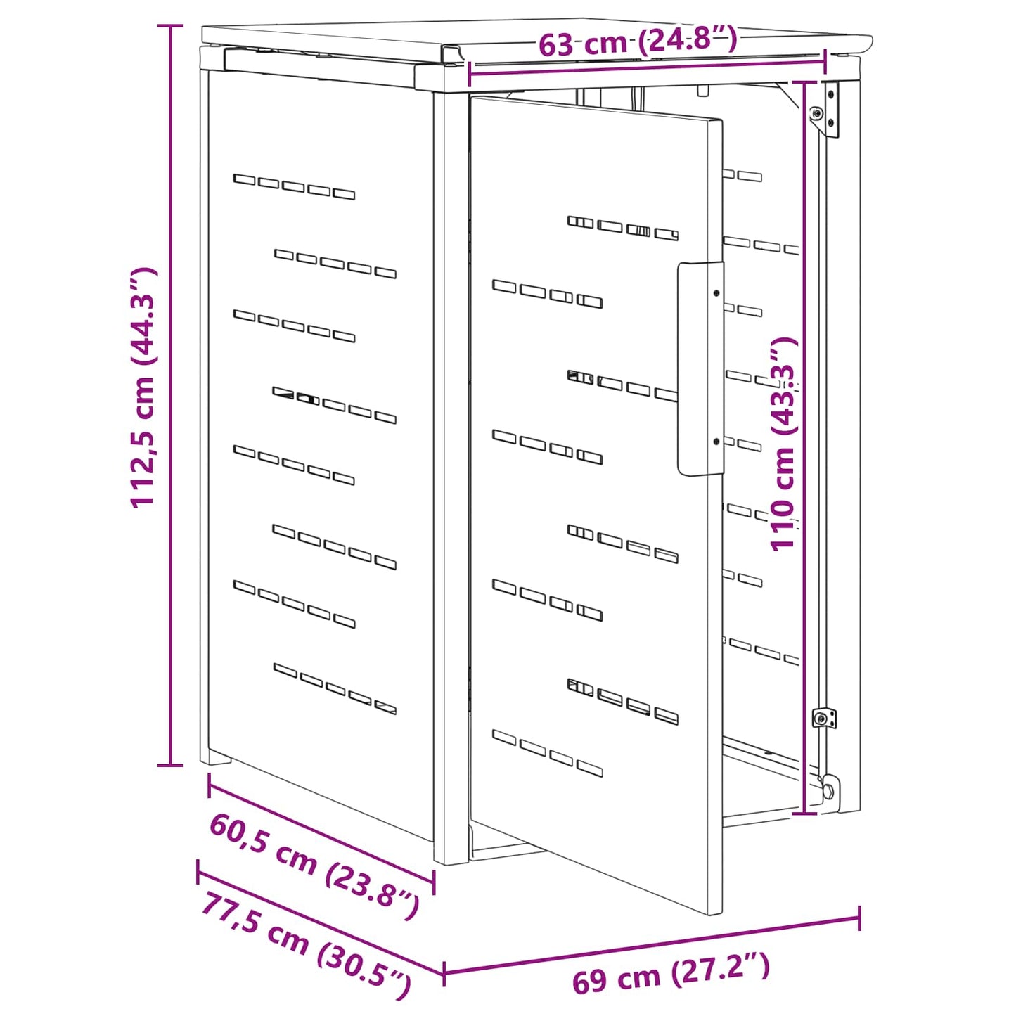 Wheelie Bin Storage Grey 77.5 x 69 x 112.5 cm Stainless Steel