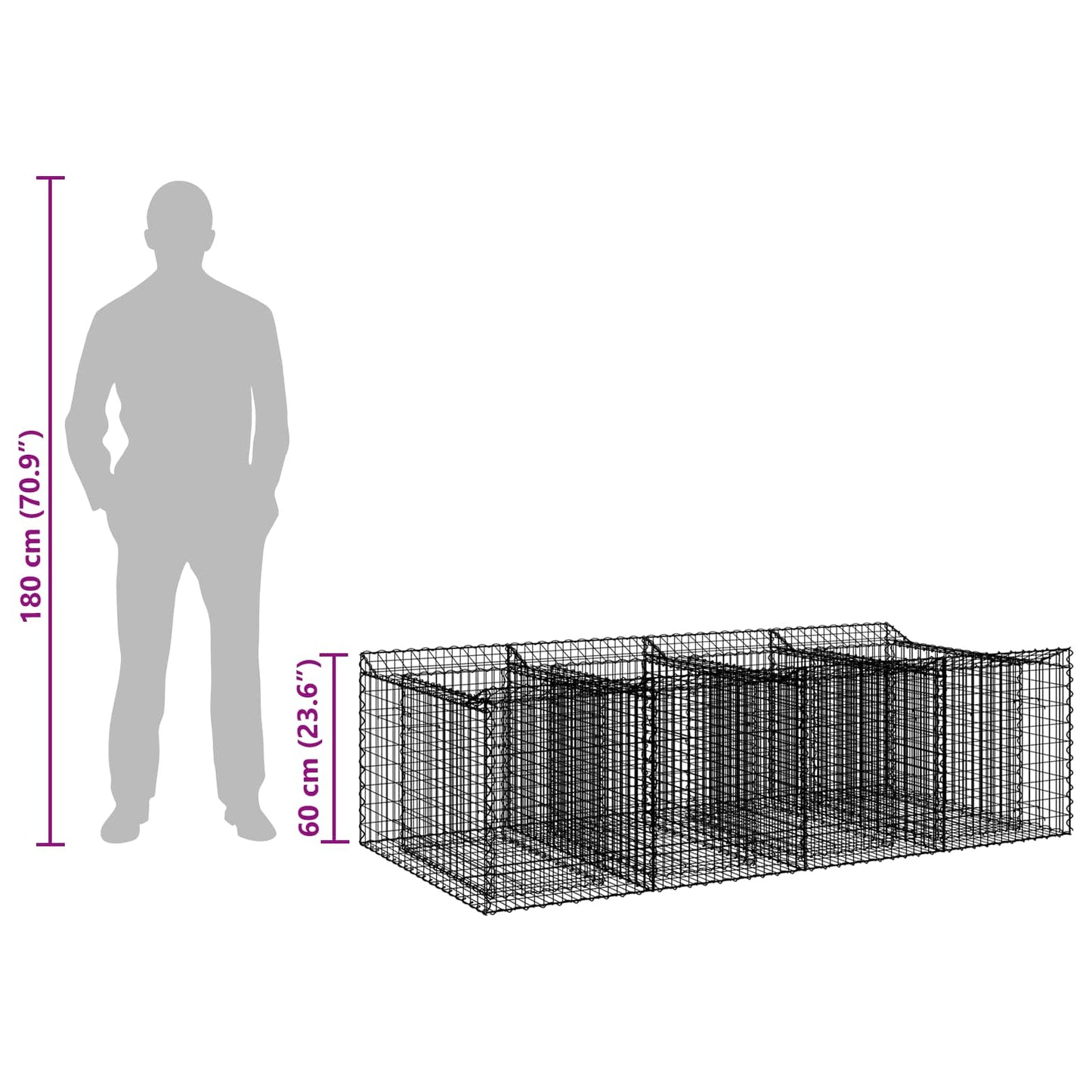 Gabion Raised Bed 2 pcs Silver