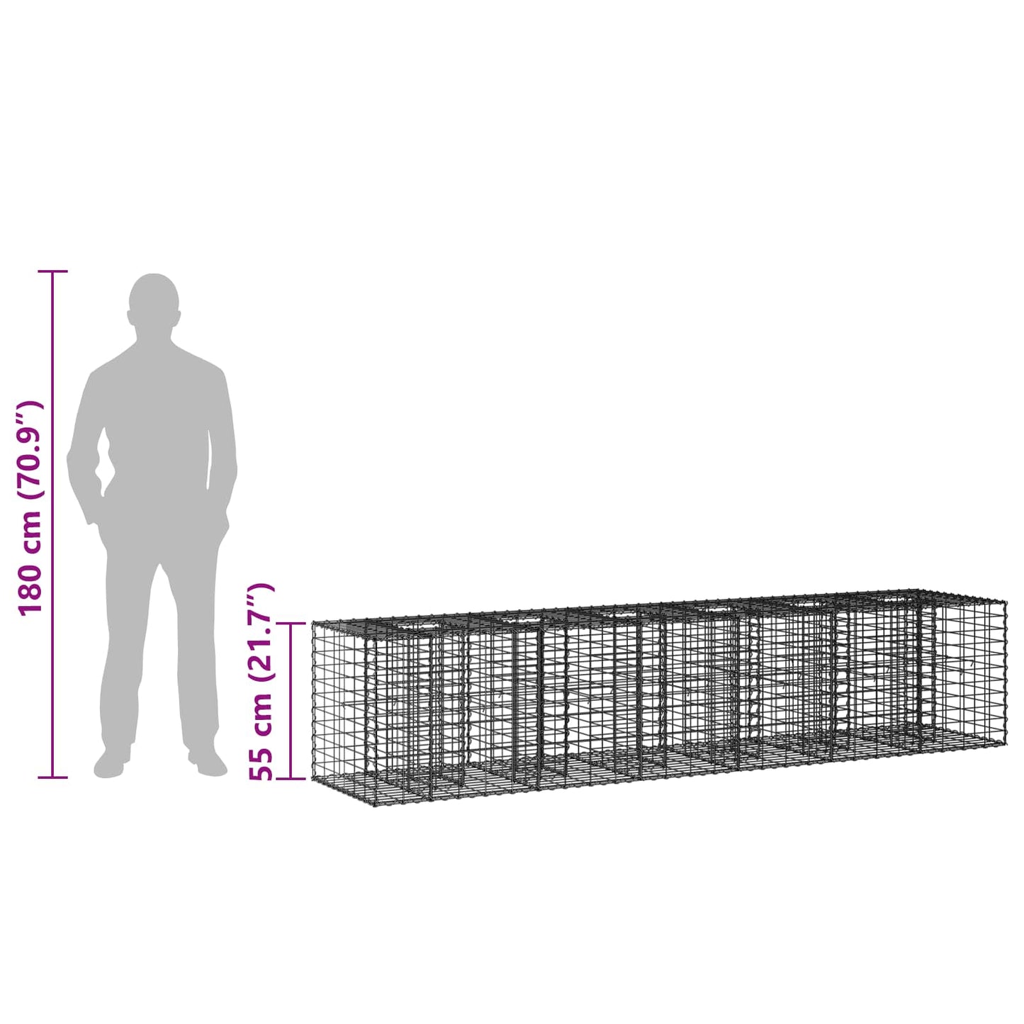 Gabion Raised Bed 2 pcs Silver 260 x 60 x 55 cm