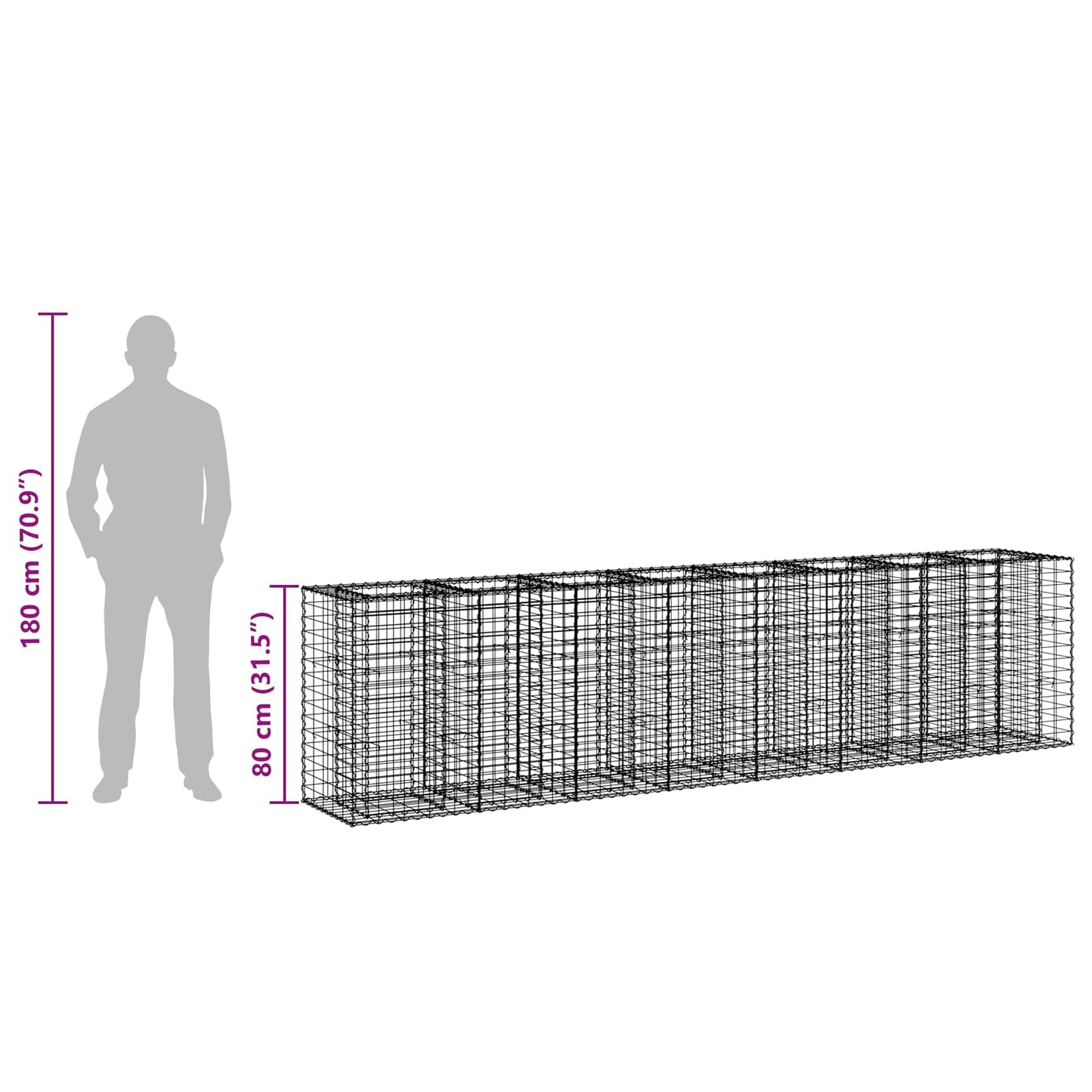 Gabion Raised Bed 2 pcs Silver 330 x 50 x 80 cm
