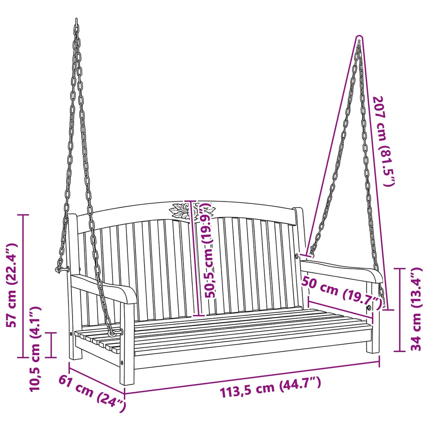Swing Bench 114 x 61 x 61.5 cm Solid Teak Wood Natural