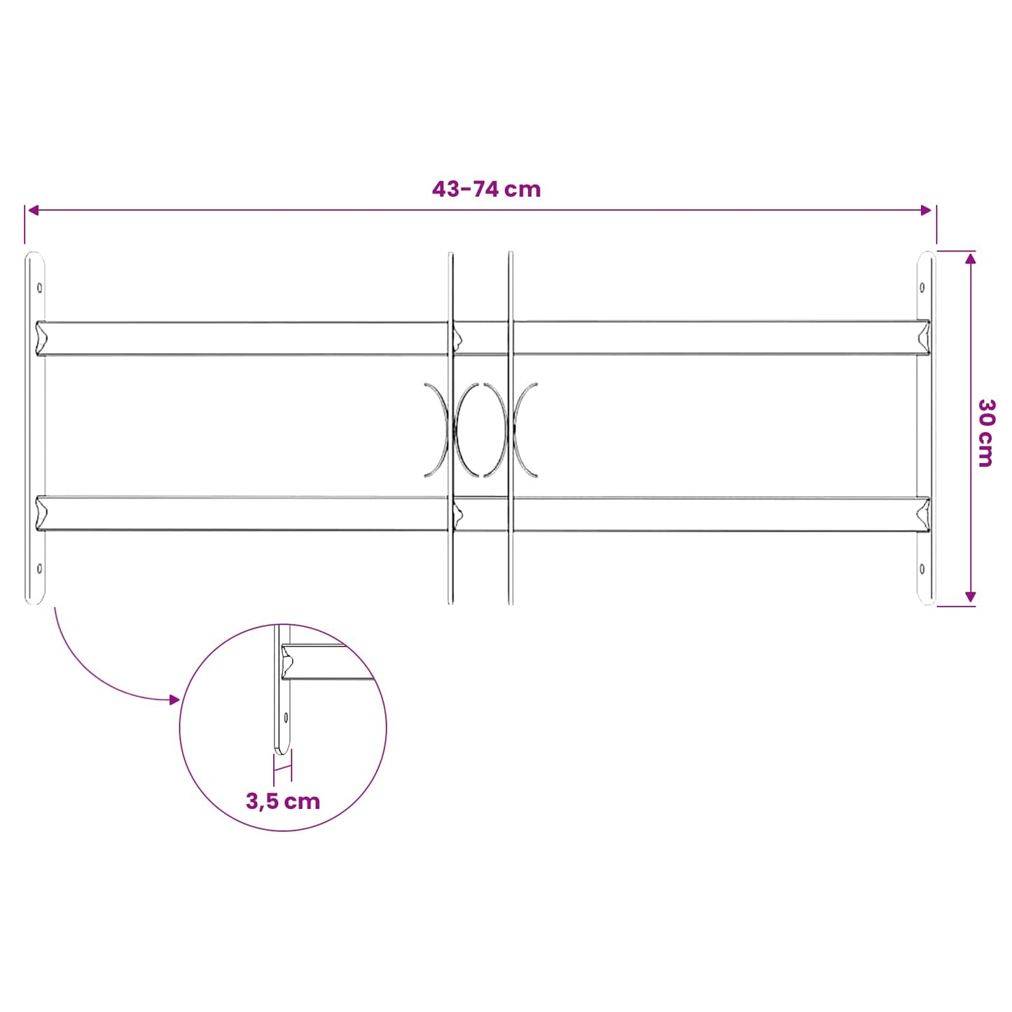 Security Grille for Windows with 2 Crossbars 3 pcs 430-740 mm