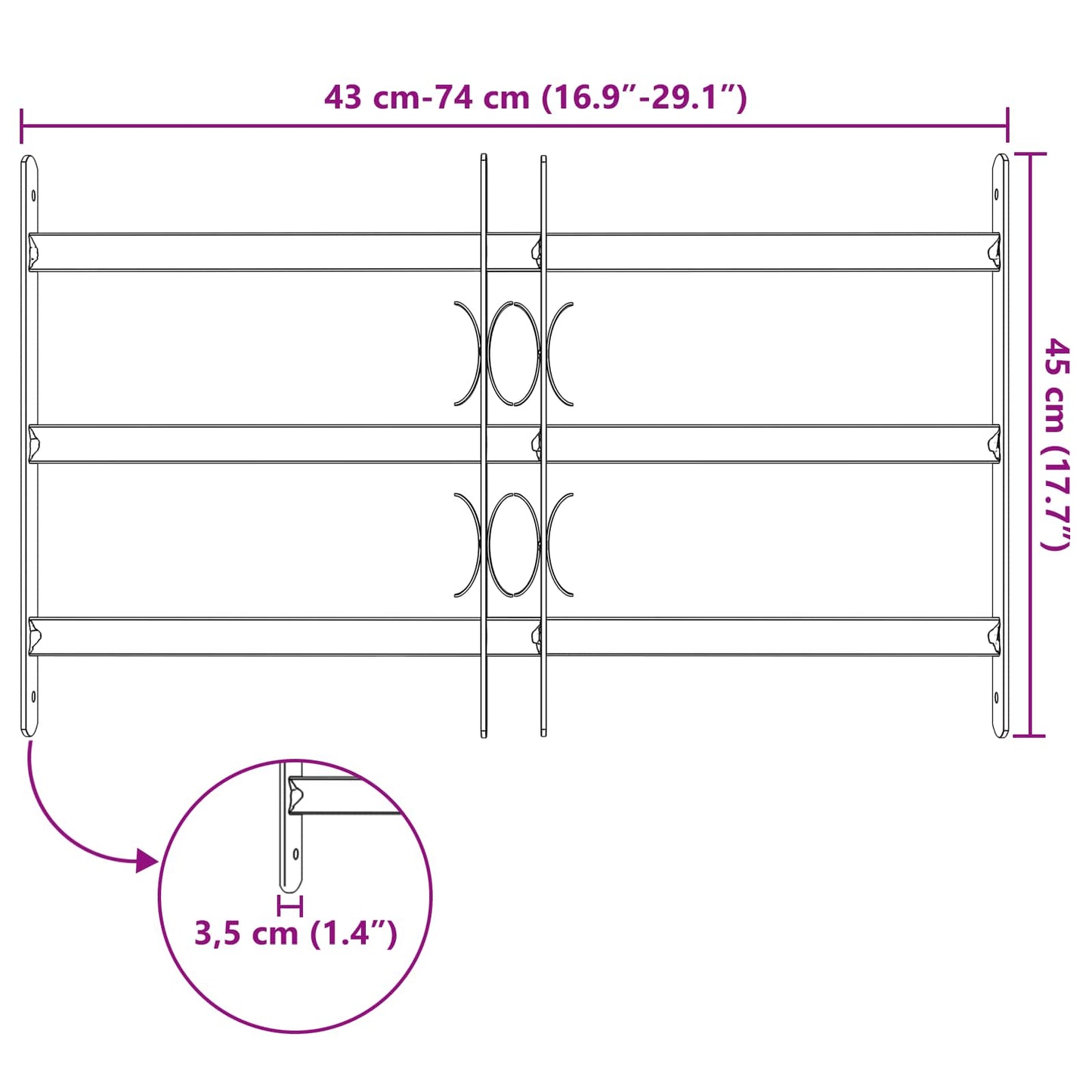 Security Grille for Windows with 3 Crossbars 3 pcs 430-740 mm