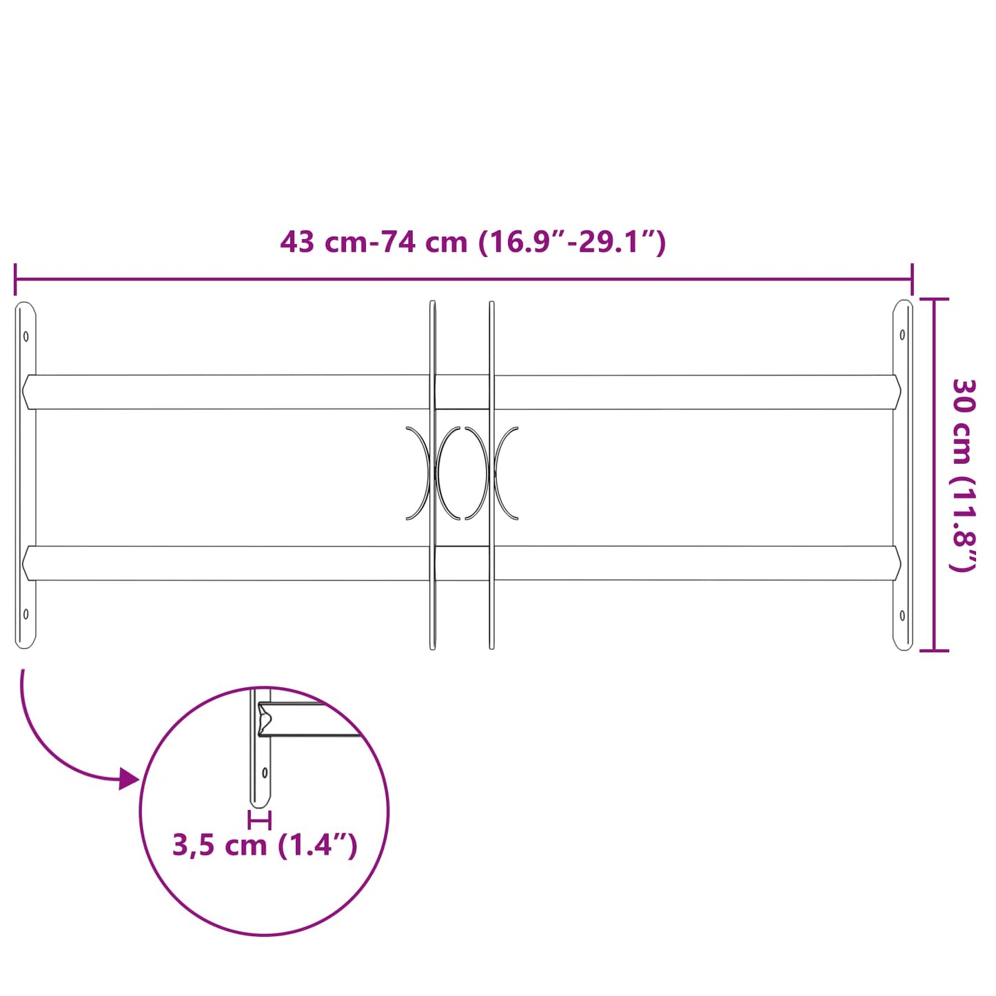 Security Grille for Windows with 2 Crossbars 43-74 cm