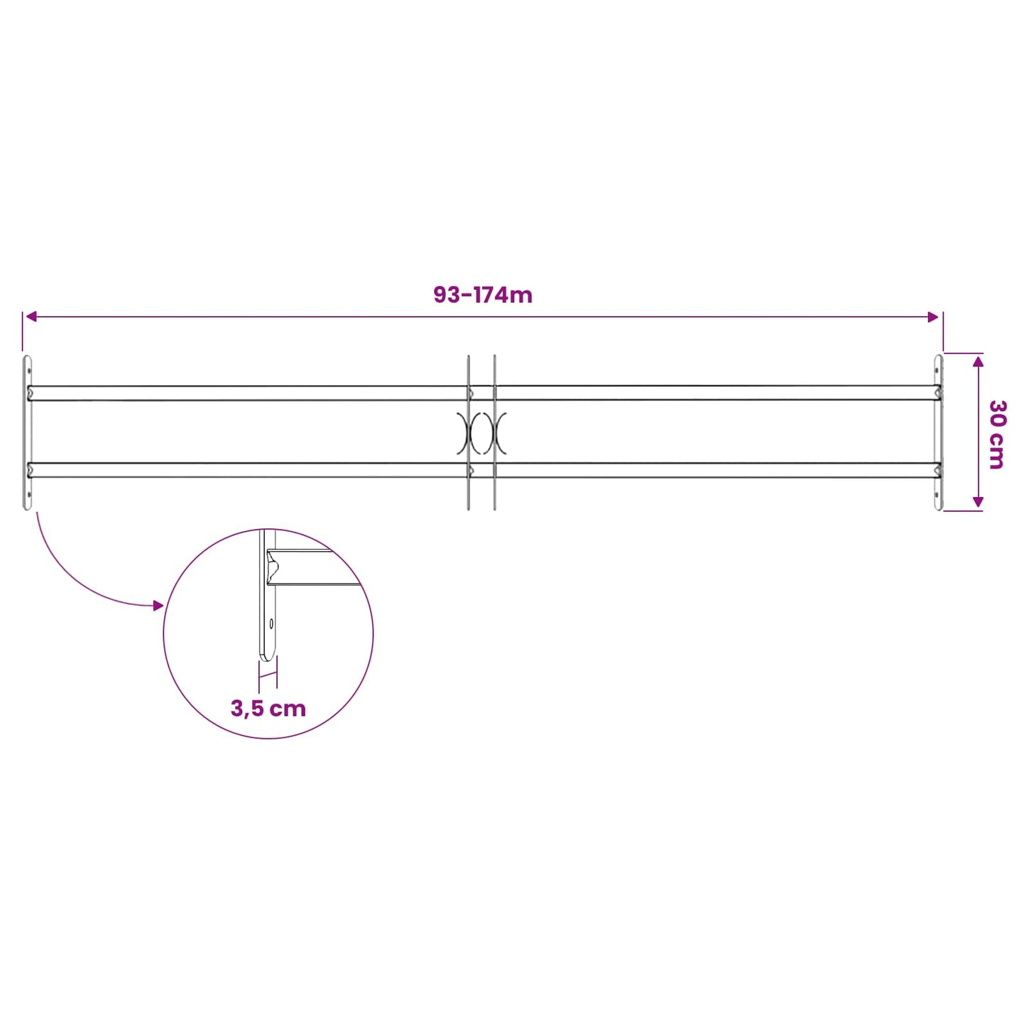 Security Grille for Windows with 2 Crossbars 93-174 cm