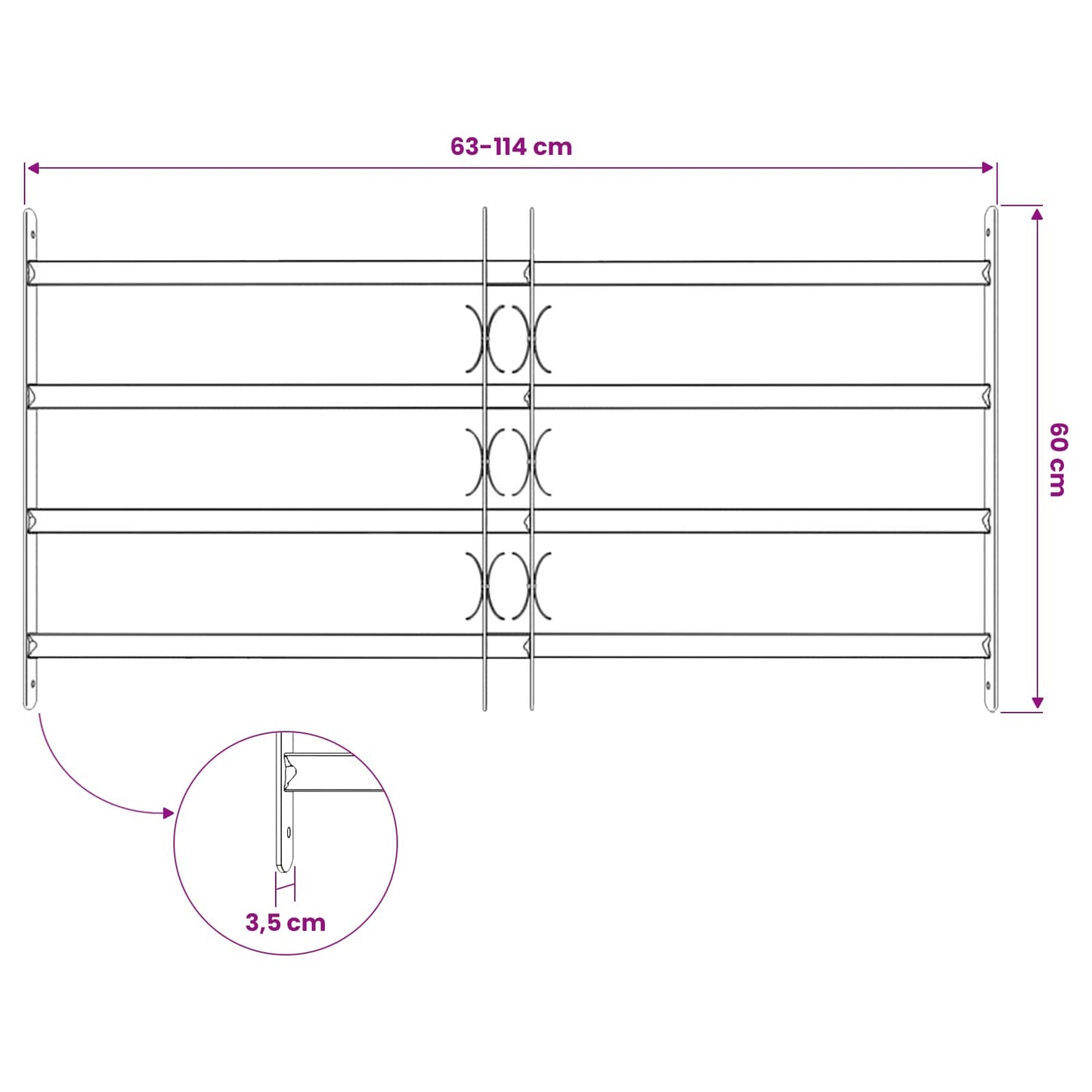 Security Grille for Windows with 4 Crossbars 63-114 cm