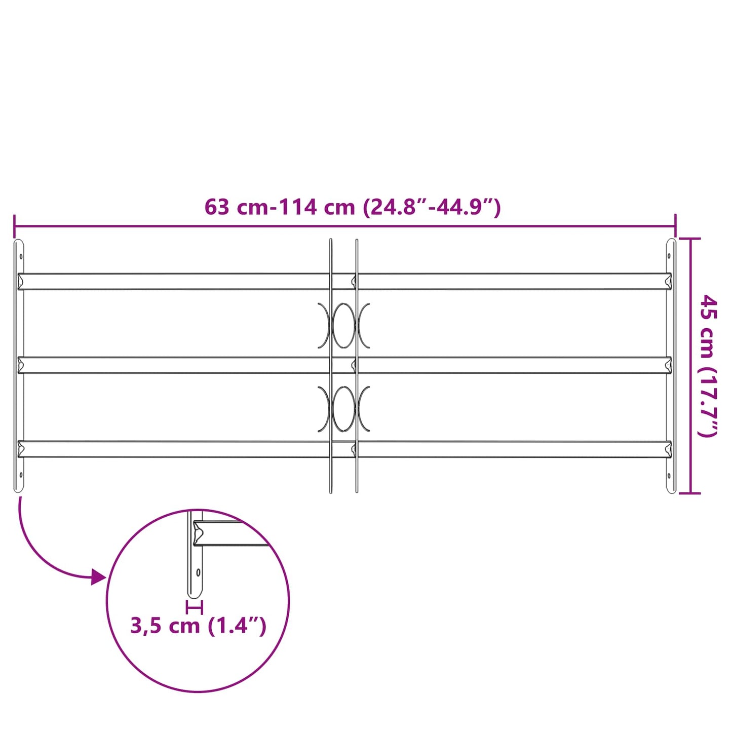 Security Grille for Windows with 3 Crossbars 3 pcs 63-114 cm