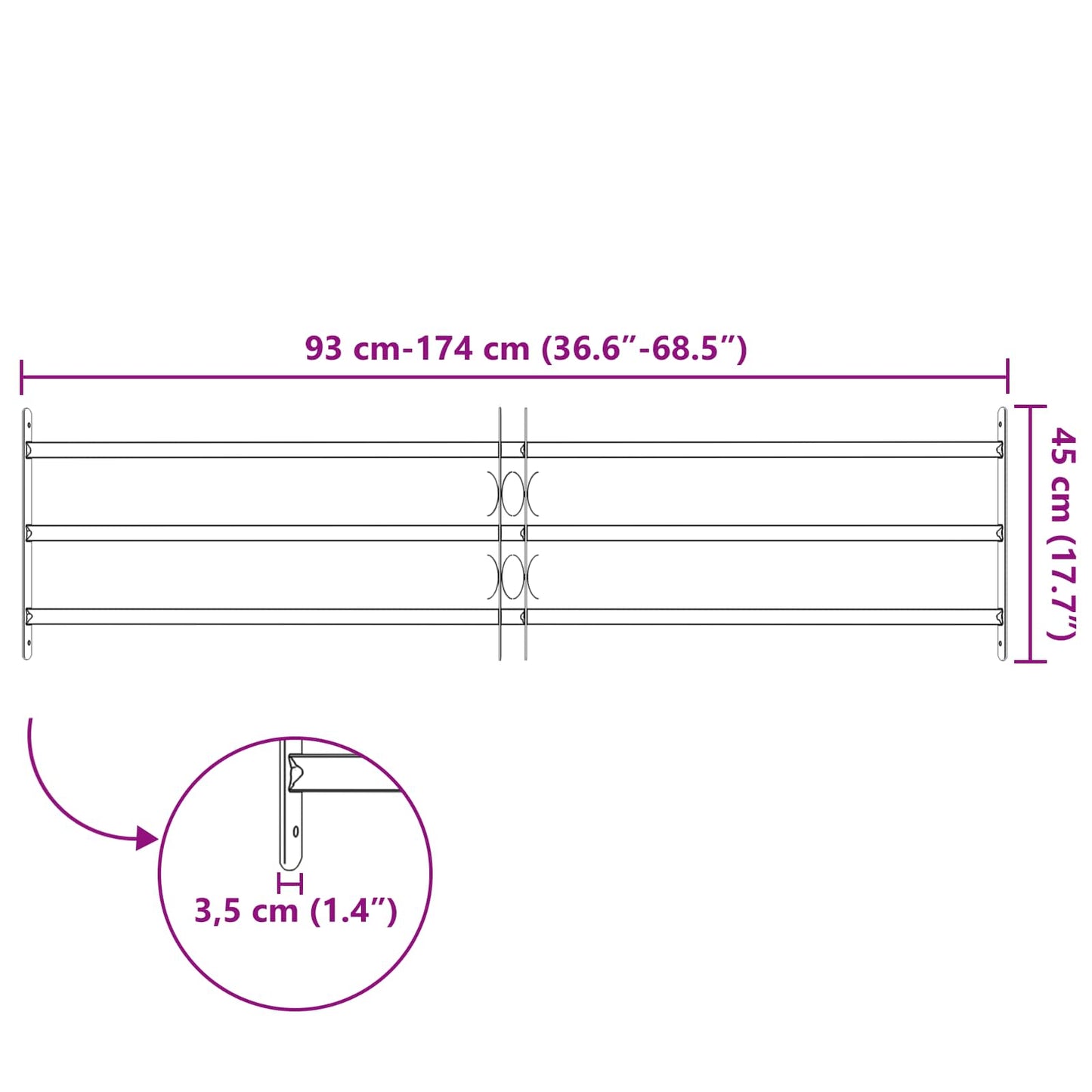 Security Grille for Windows with 3 Crossbars 3 pcs 93-174 cm