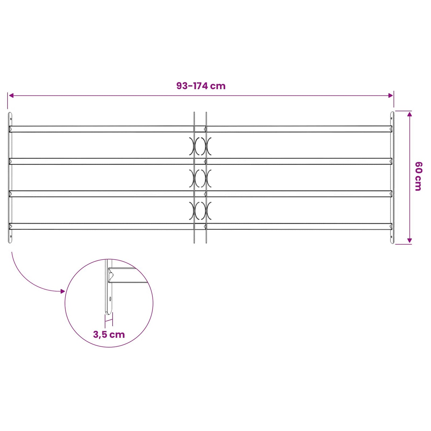 Security Grille for Windows with 4 Crossbars 3 pcs 93-174 cm