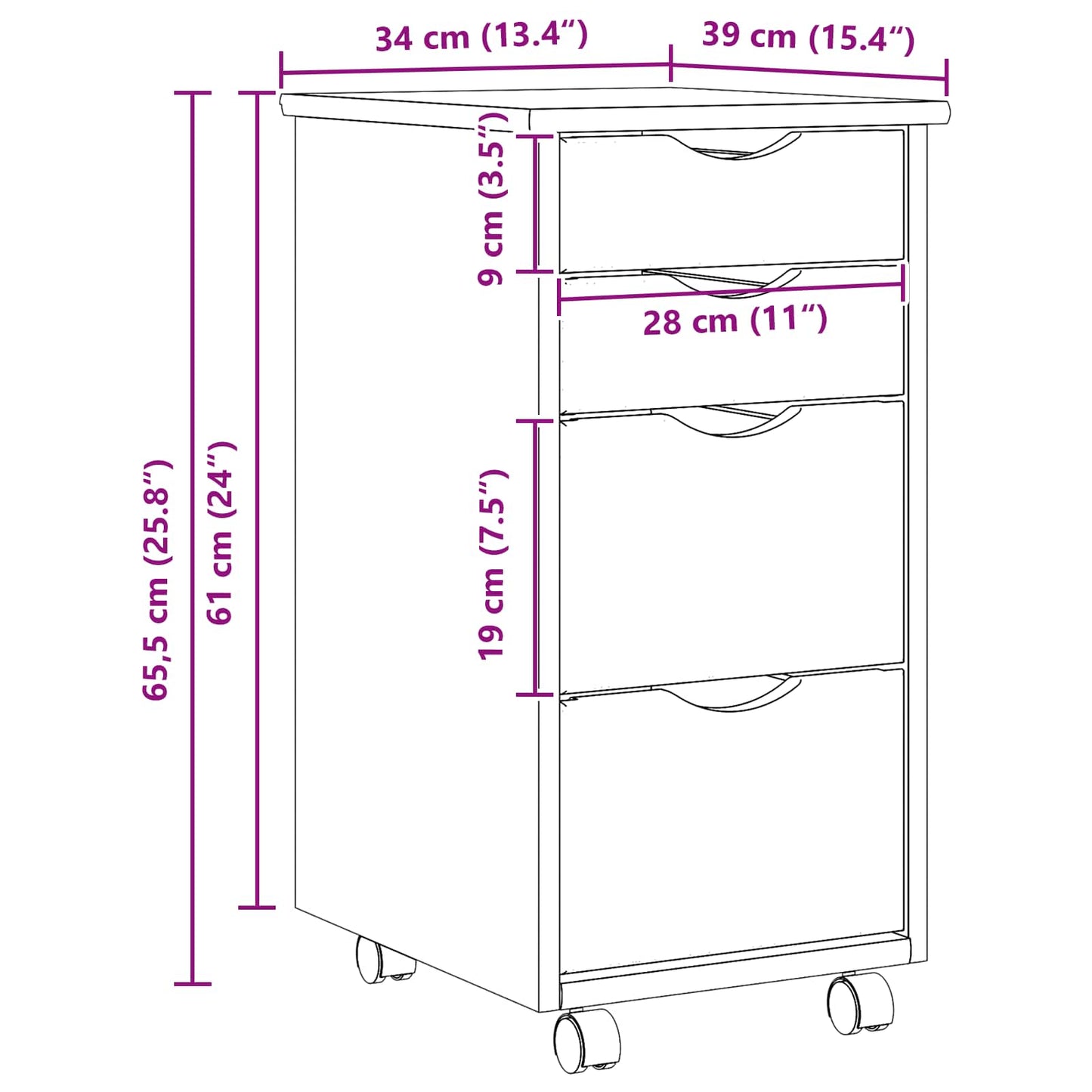 Rolling Cabinet with Desk MOSS Clear Varnish 34 x 39 x 65.5 cm