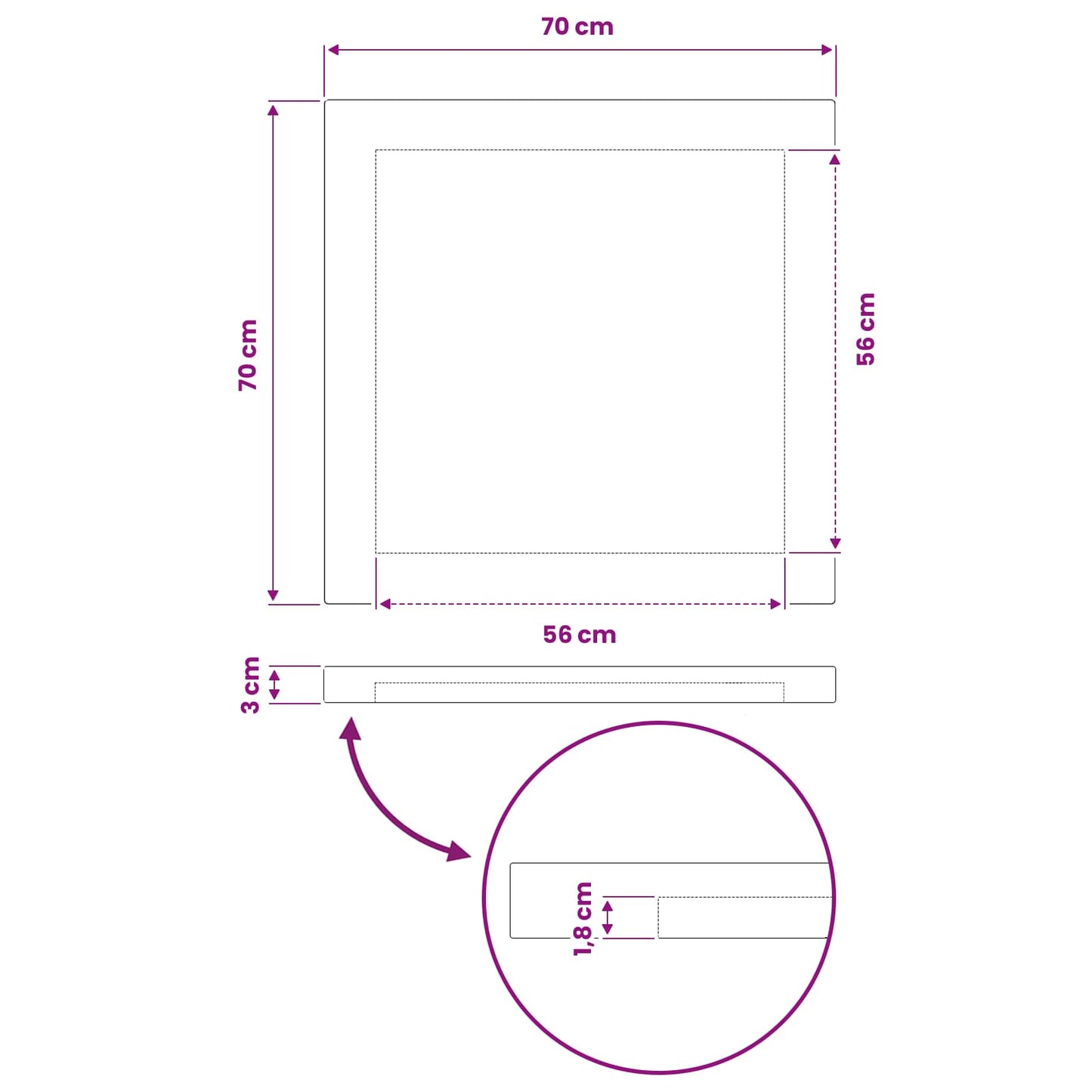 Rectangular Table Top 80 x 70 x 3 cm Rectangular