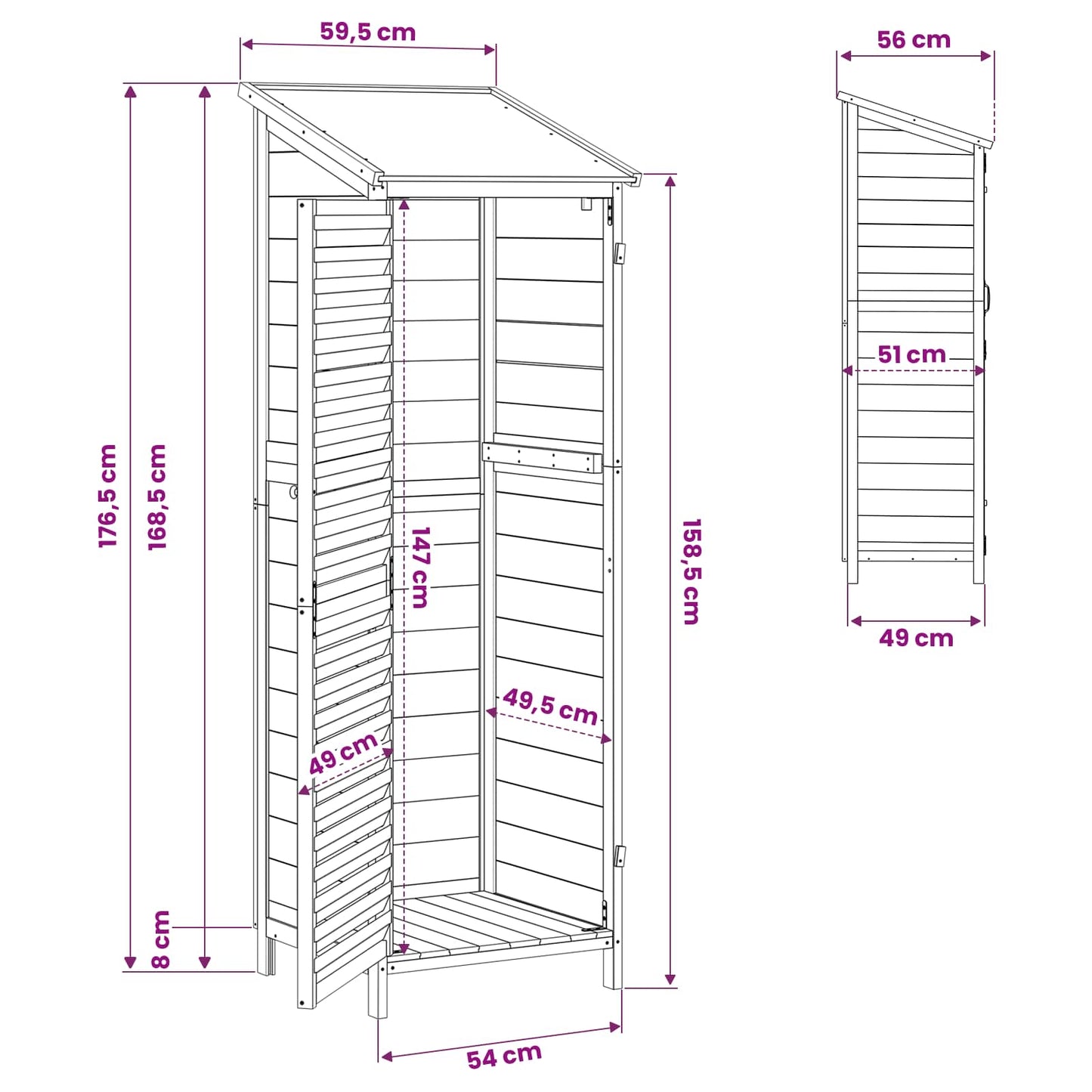 Garden Shed Grey 59 x 56 x 176 cm Solid Fir Wood