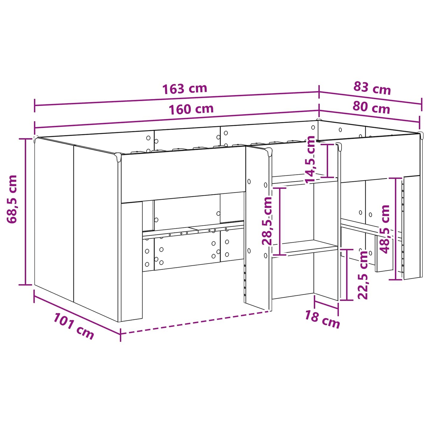 Kids'High Bed Frame 2 pcs Smoked Oak 163 x 101.1 x 68.5 cm