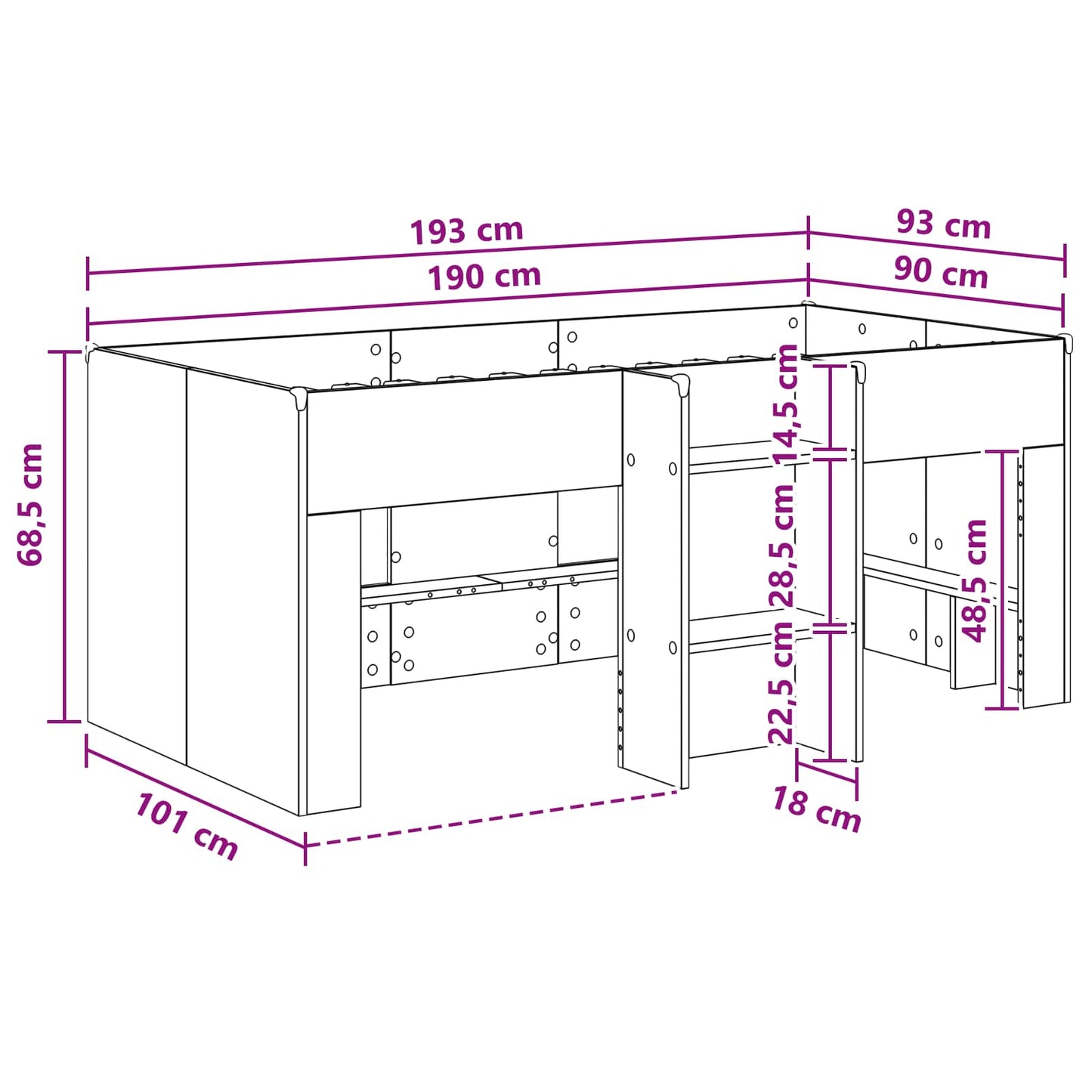 Kids'High Bed Frame 2 pcs Concrete Grey 90 x 190 cm