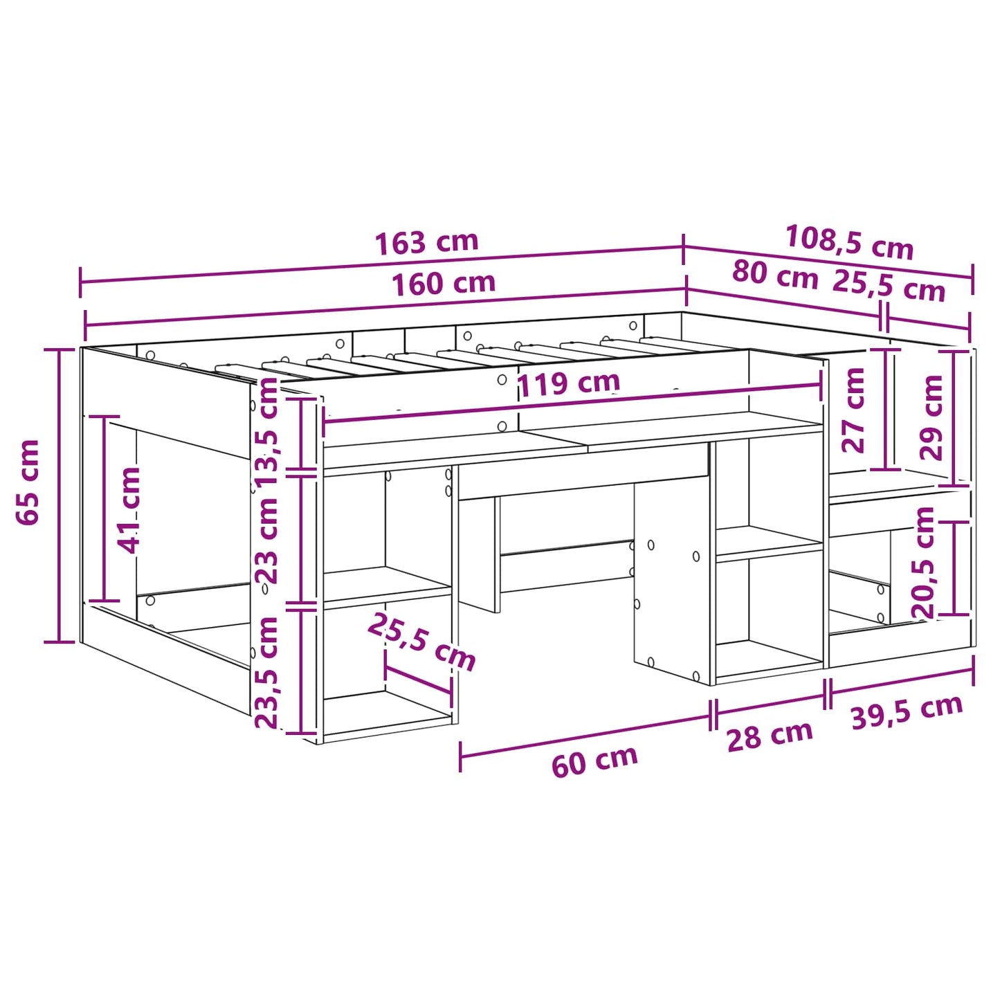 Kids'Bed Frame with Storage Smoked Oak 80 x 160 cm