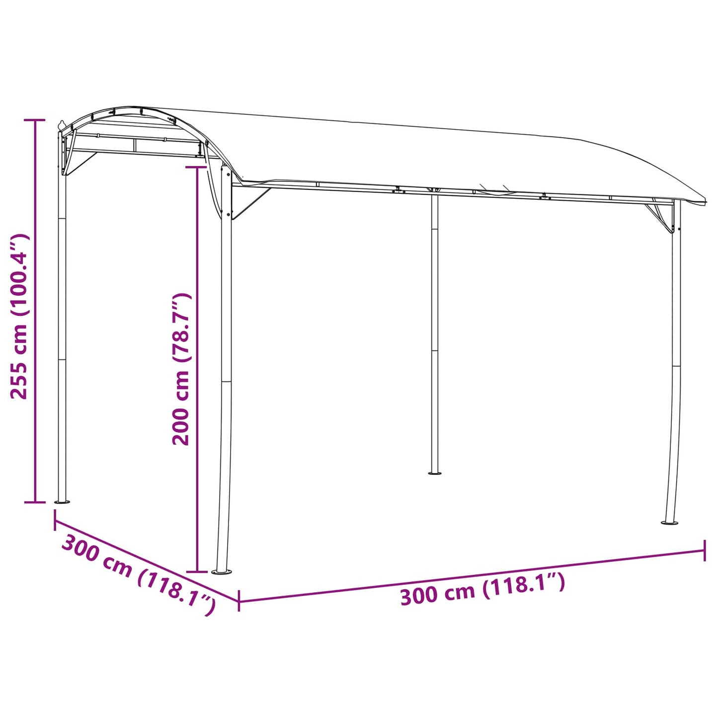 Gazebo 3 x 3 x 2.55 m Green Powder-Coated Steel and Fabric