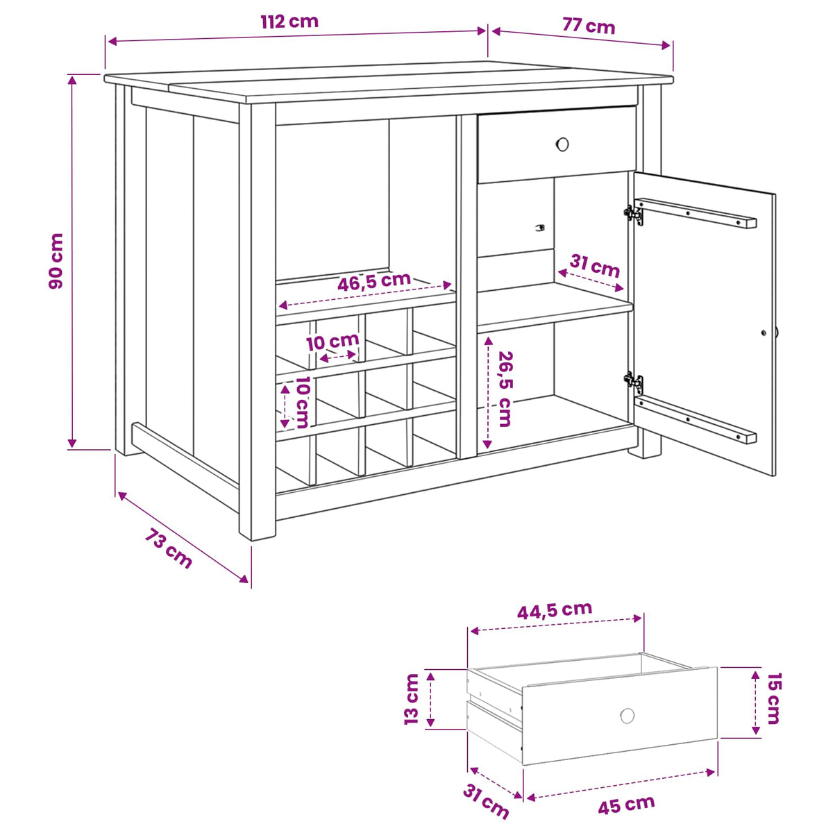 Kitchen Island Set PANAMA Honey Wax 112 x 77 x 90 cm Solid-Pine