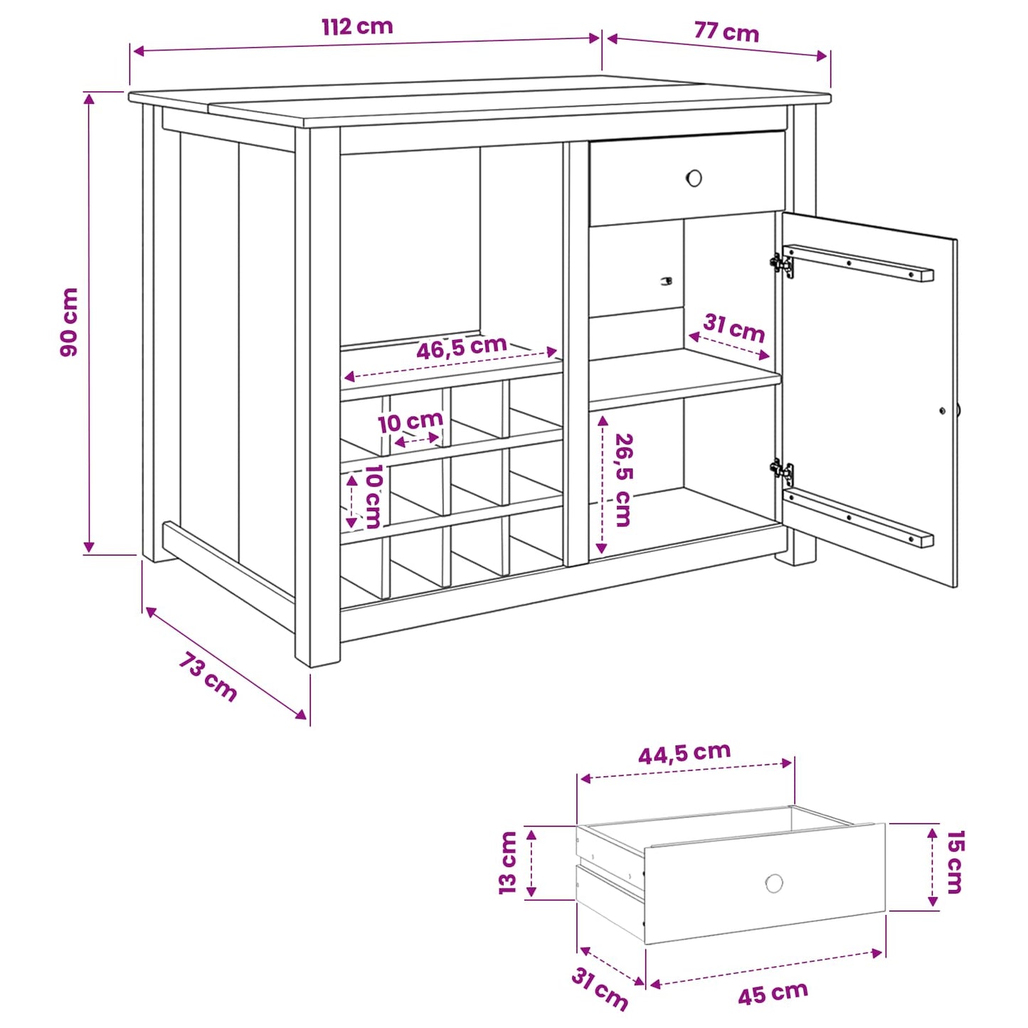 Kitchen Island Set 2 pcs PANAMA Honey Wax 112 x 77 x 90 cm