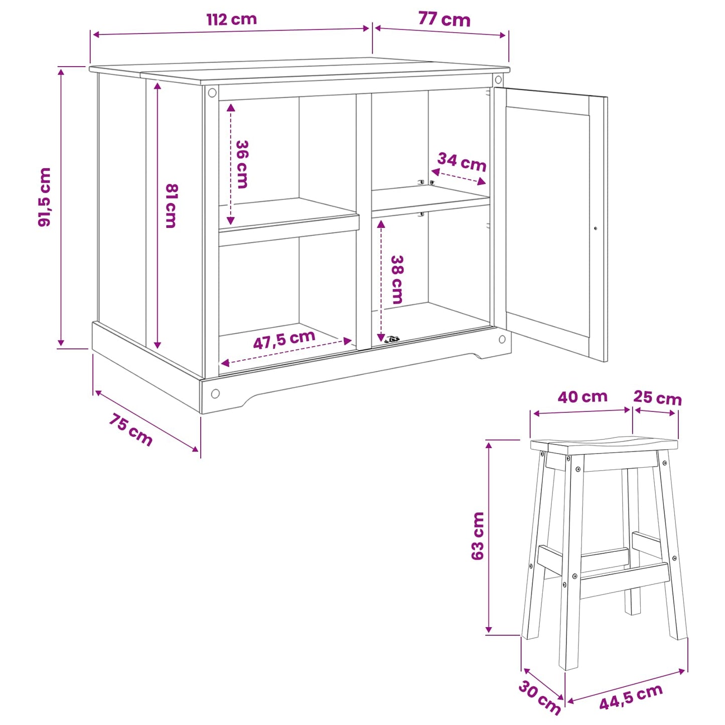 Kitchen Island Set 3 pcs Honey Wax 112 x 77 x 91.5 cm