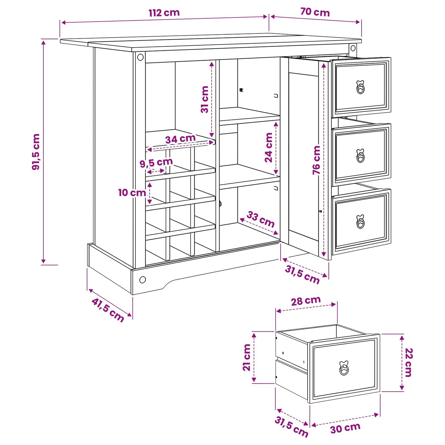 Kitchen Storage Honey Wax 112 x 70 x 91.5 cm Solid-Pine