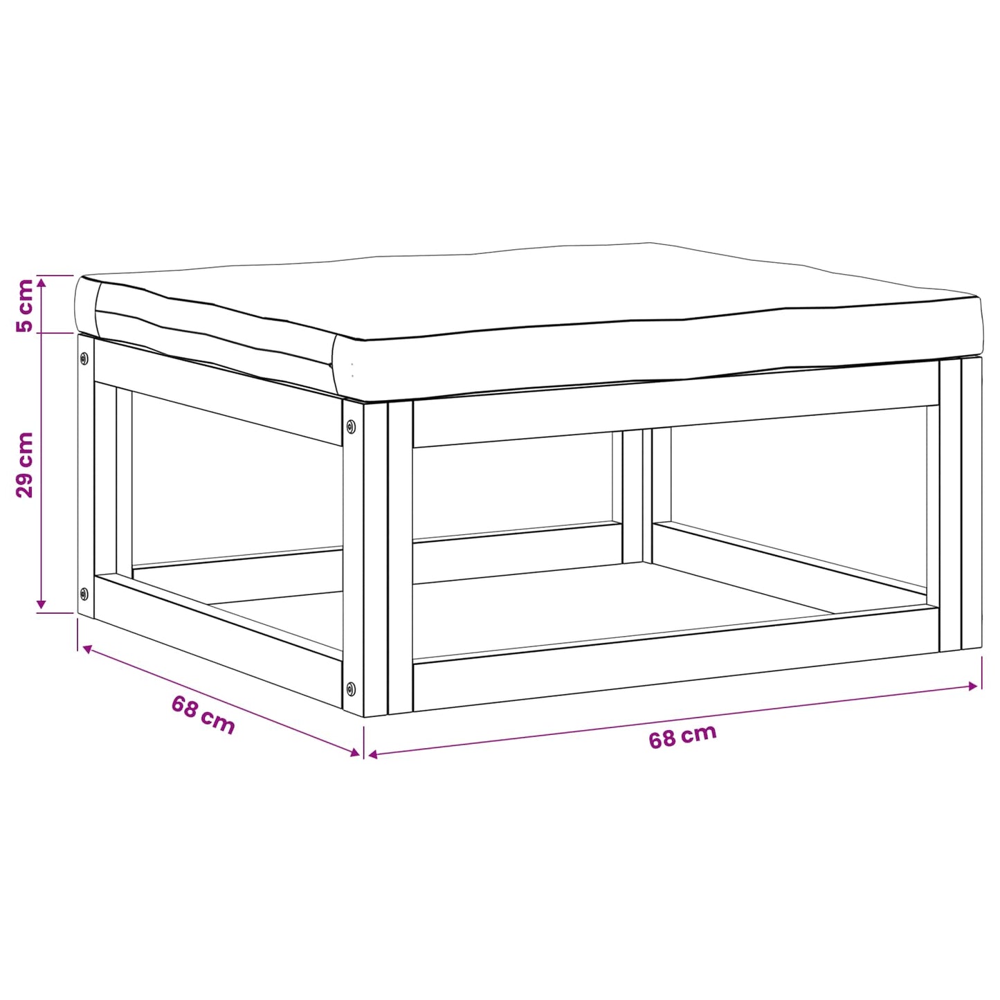 Sectional Footrest with Cushions 100% polyester Solid Acacia