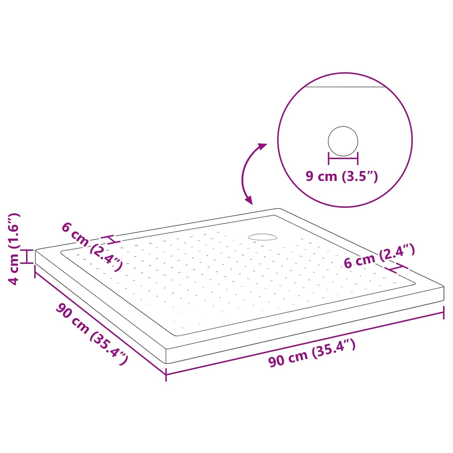 Shower Base Tray with Dots 90 x 90 x 4 cm ABS Black