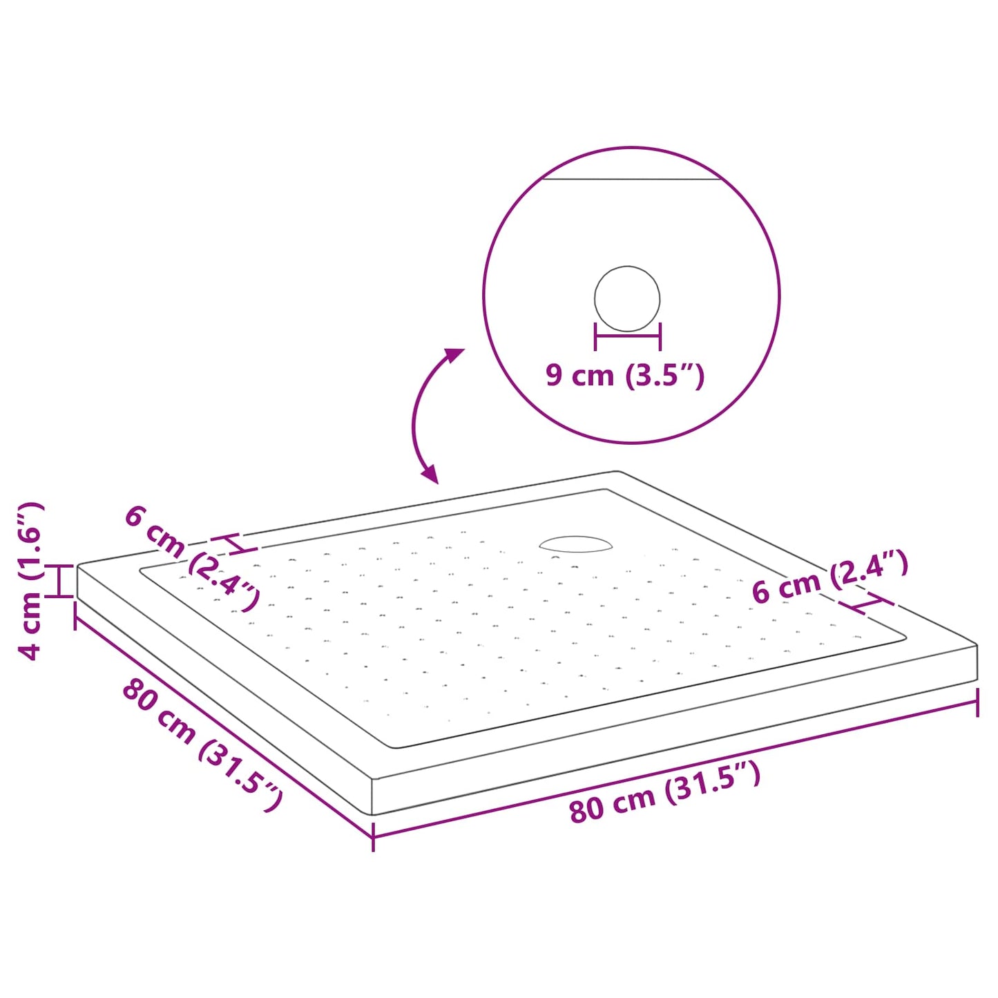 Shower Base Tray with Dots 80 x 80 x 4 cm ABS Black