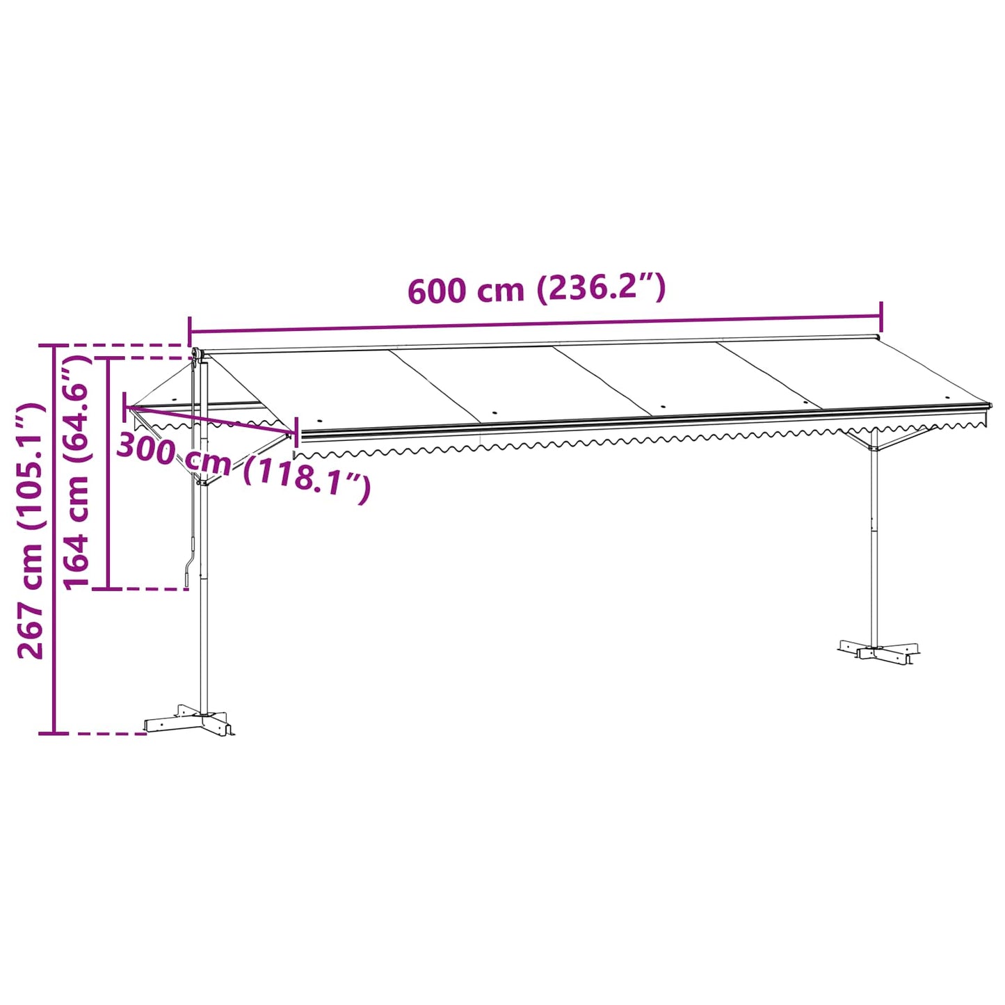 Free Standing Awning Anthracite 6 x 3 m Polyester
