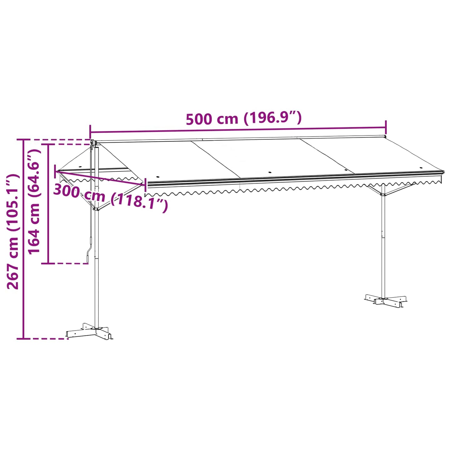 Free Standing Awning Grey 5 x 3 m Polyester