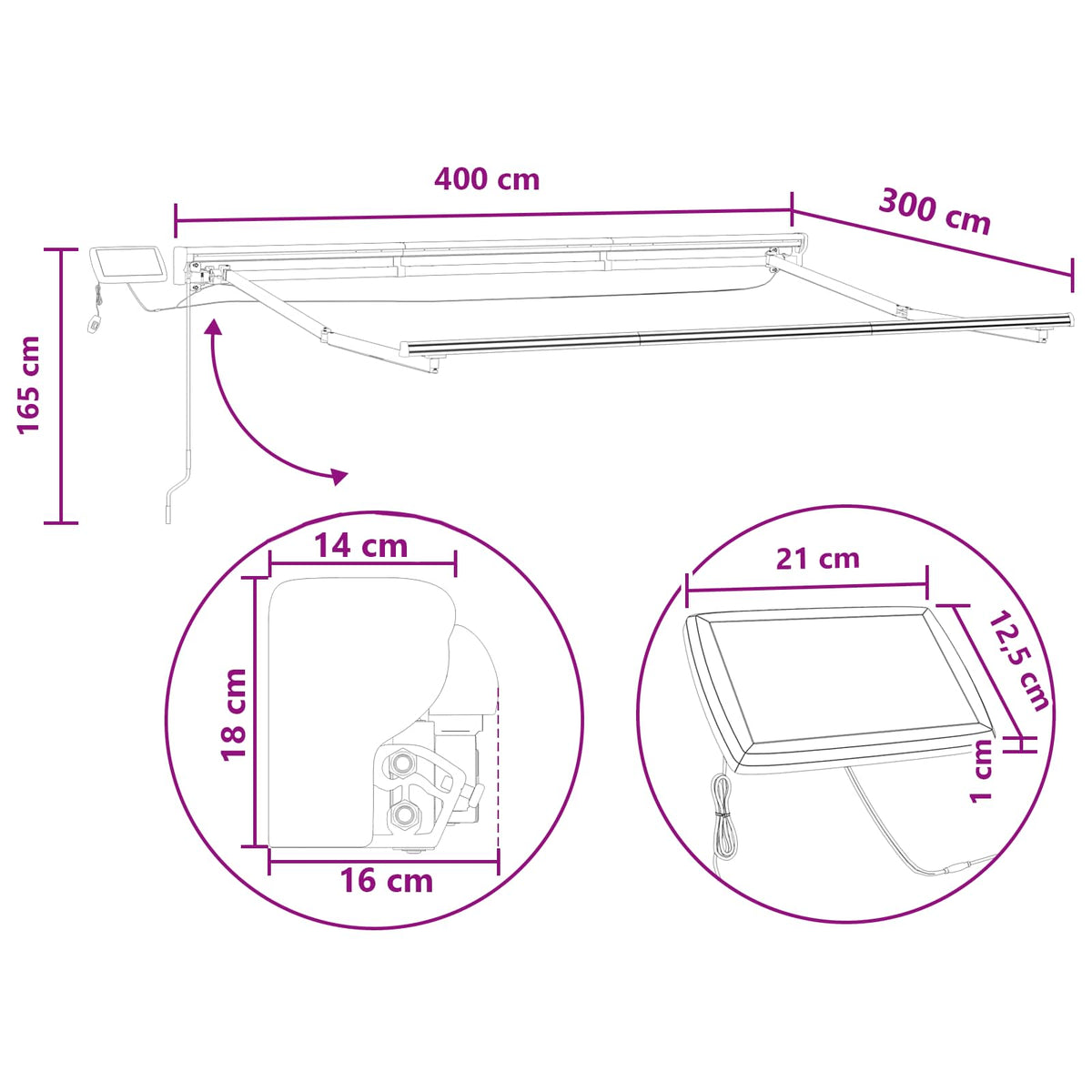 Manual Awning Frame with LEDs Sand 4 x 3 m