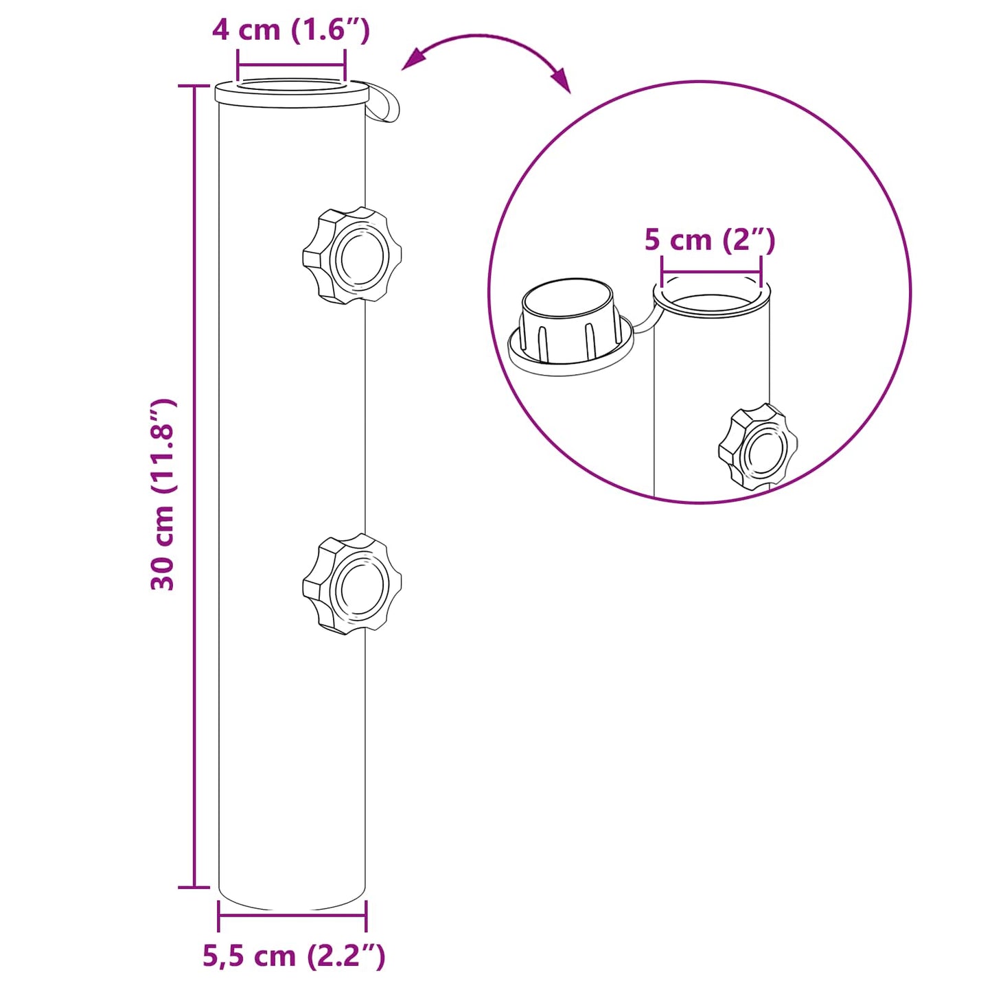 Parasol Base Tube 0.63 kg Natural Stainless Steel