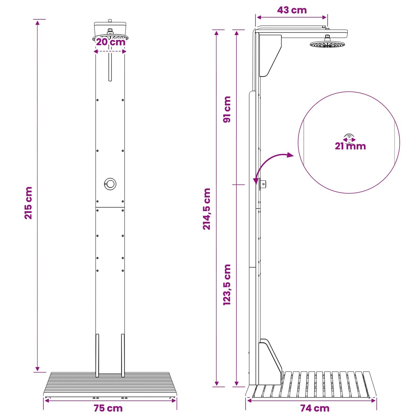 Outdoor Shower 219 cm Solid Acacia Wood and Stainless Steel