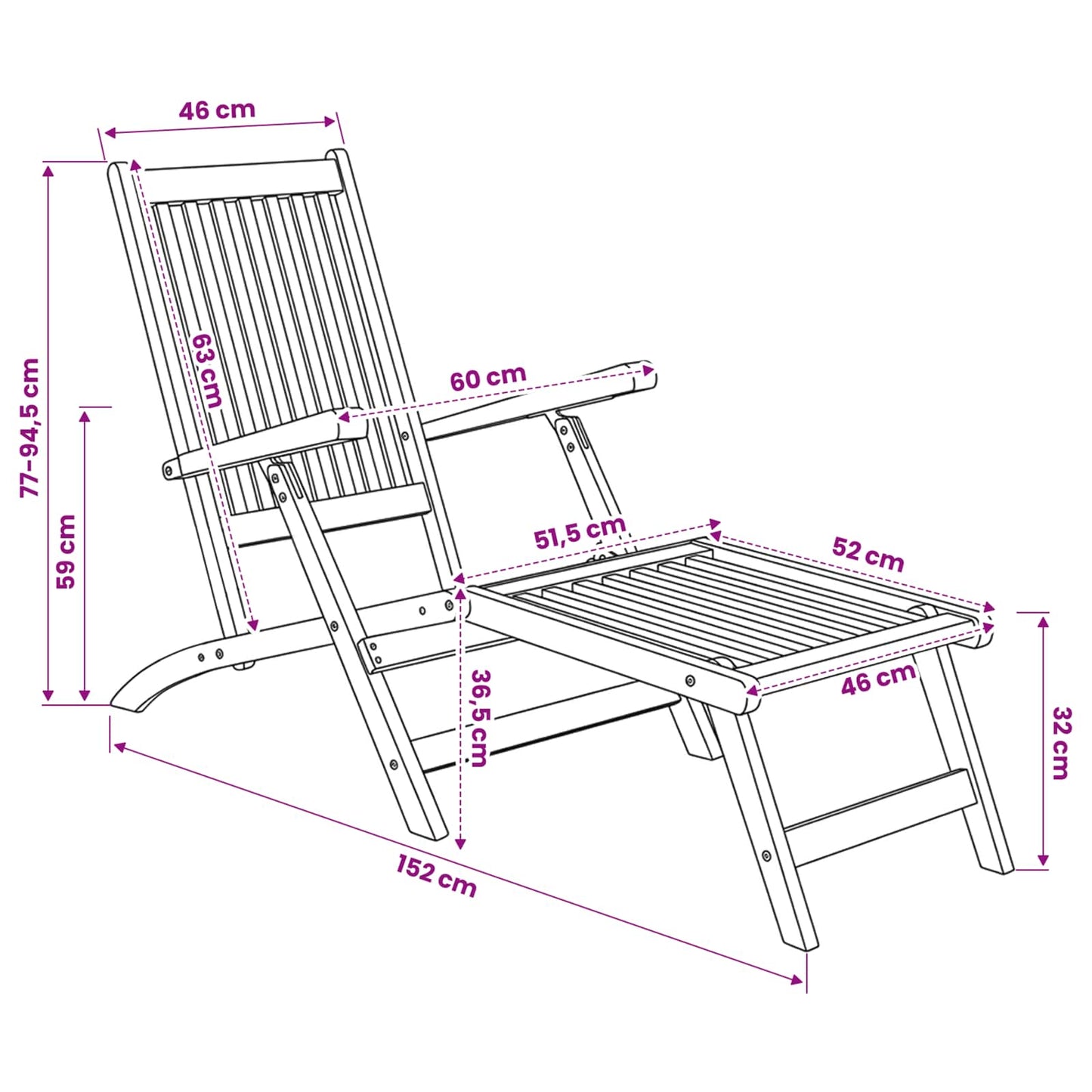 Folding Deck Chair 2 pcs Natural Solid Teak Wood