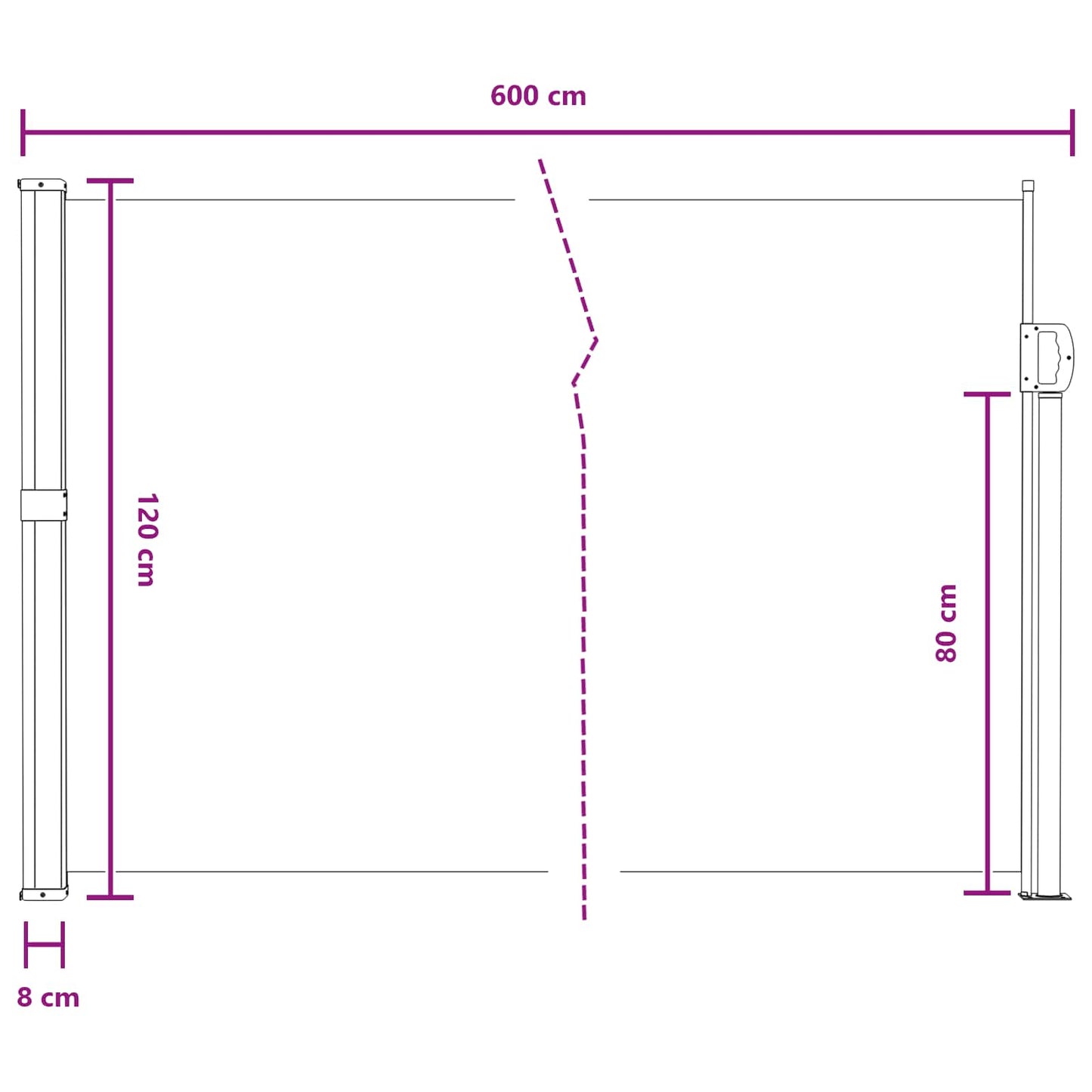 Retractable Side Awning Grey 600 x 120 cm Polyester