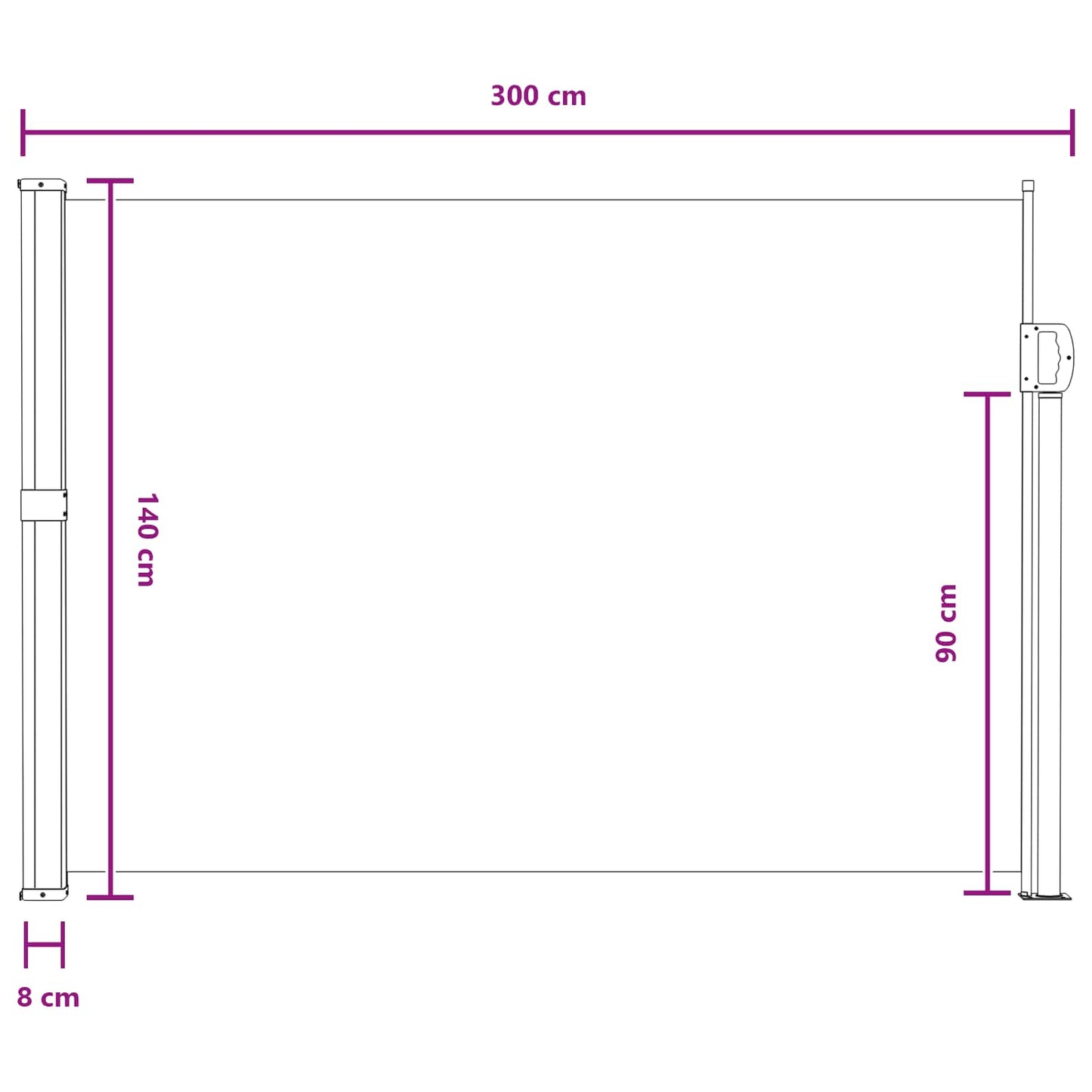 Retractable Side Awning 140 x 300 cm 100% polyester iron steel