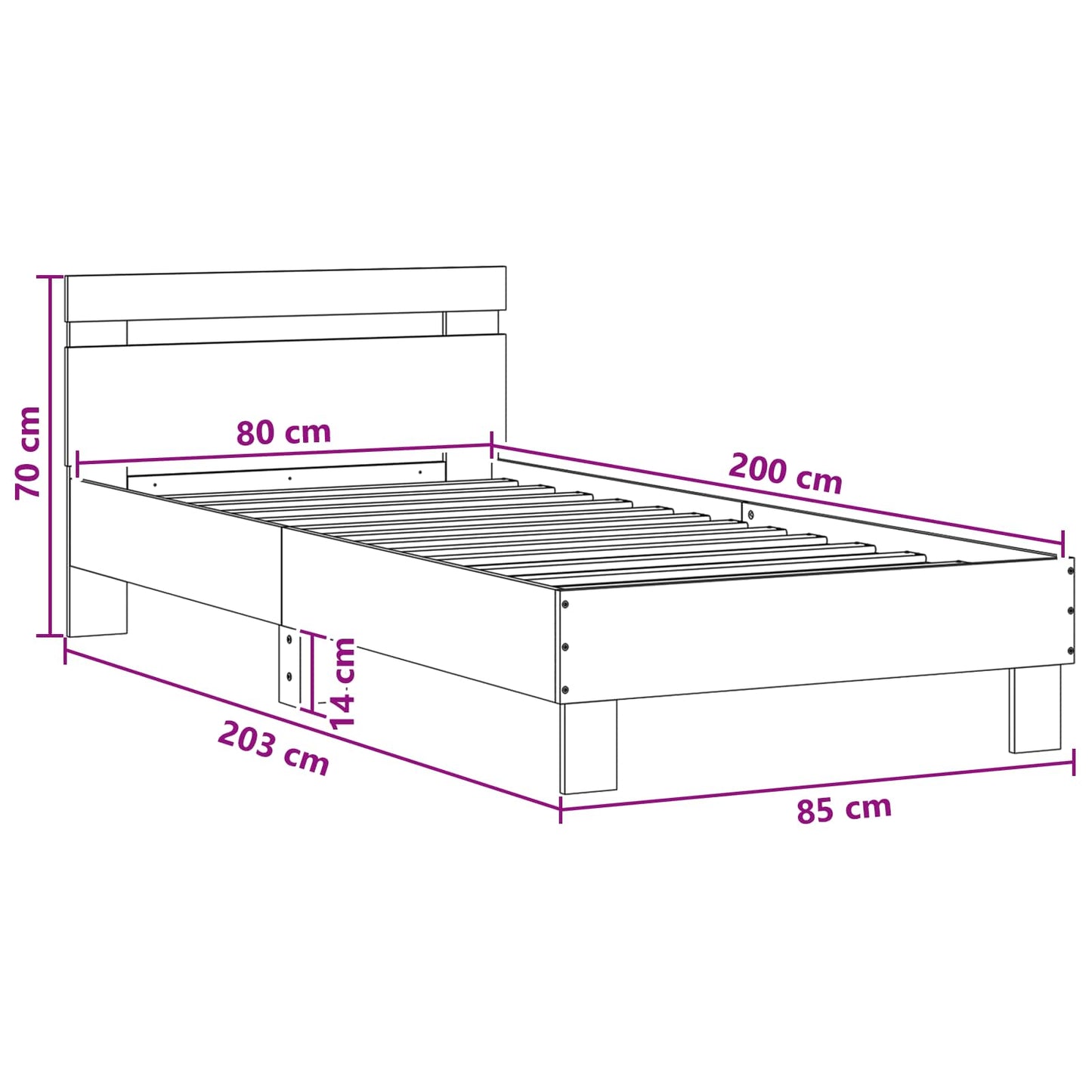Bed Frame with LED Concrete Grey 80 x 200 cm Engineered Wood