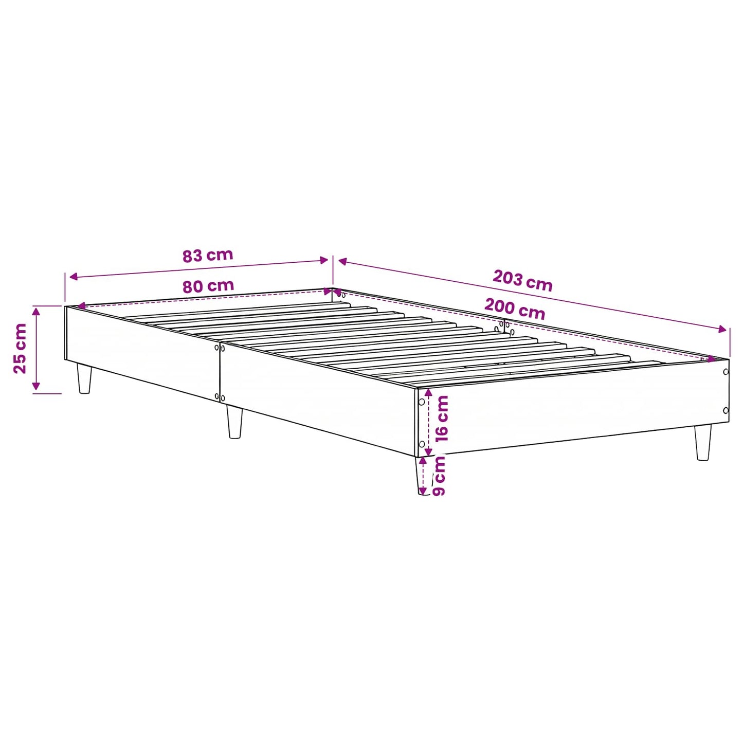 Bed Frame Artisian Oak 80 x 200 cm Engineered Wood