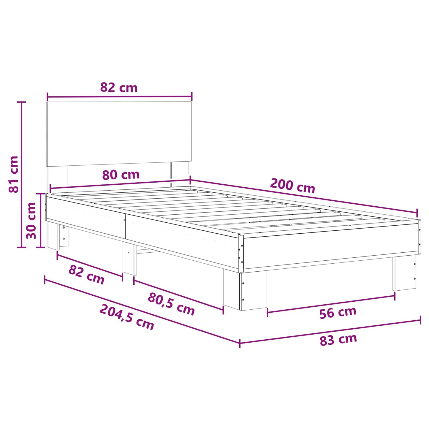 Bed Frame with Headboard Grey Sonoma 80 x 200 cm