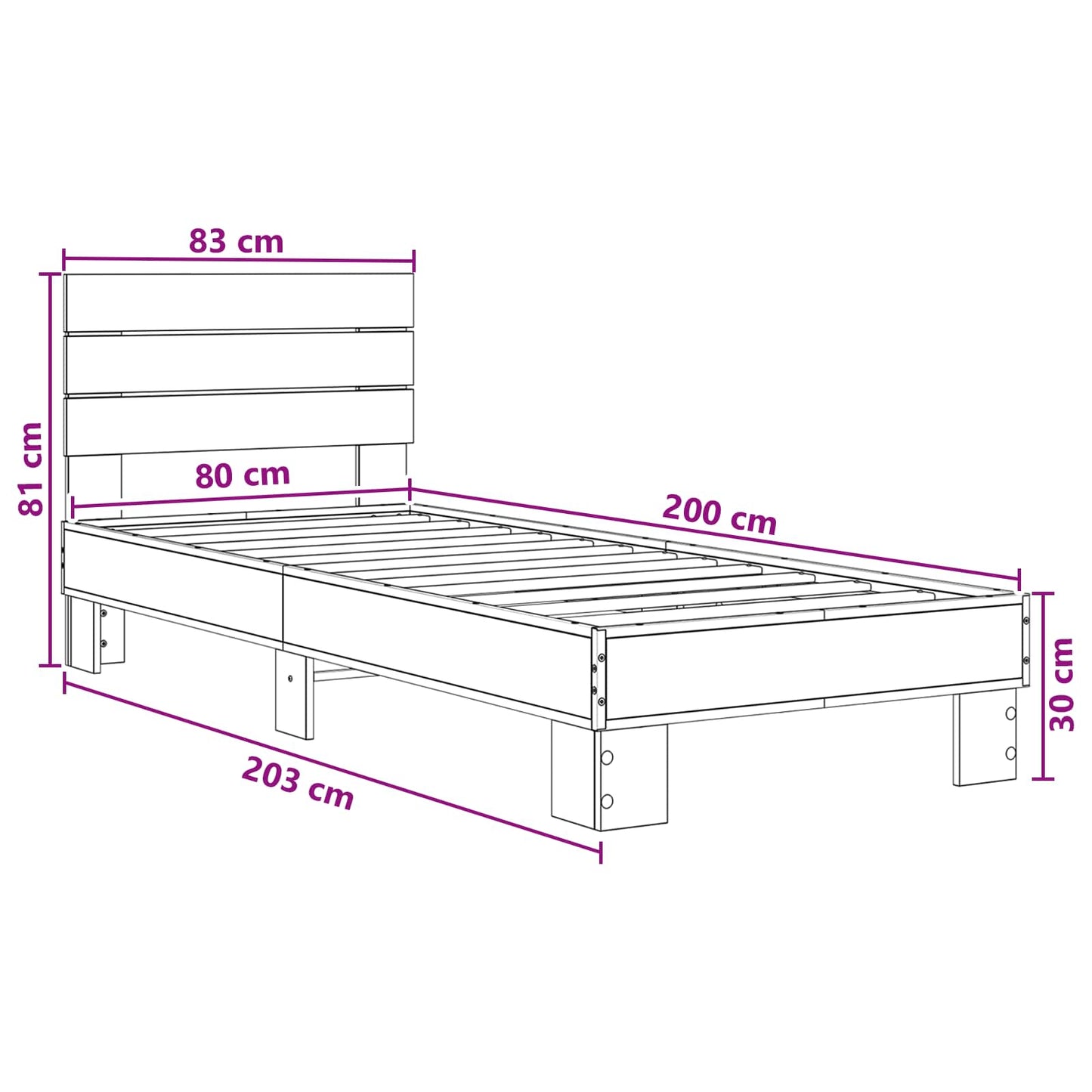 Bed Frame with Headboard Sonoma Oak 80 x 200 cm Engineered Wood