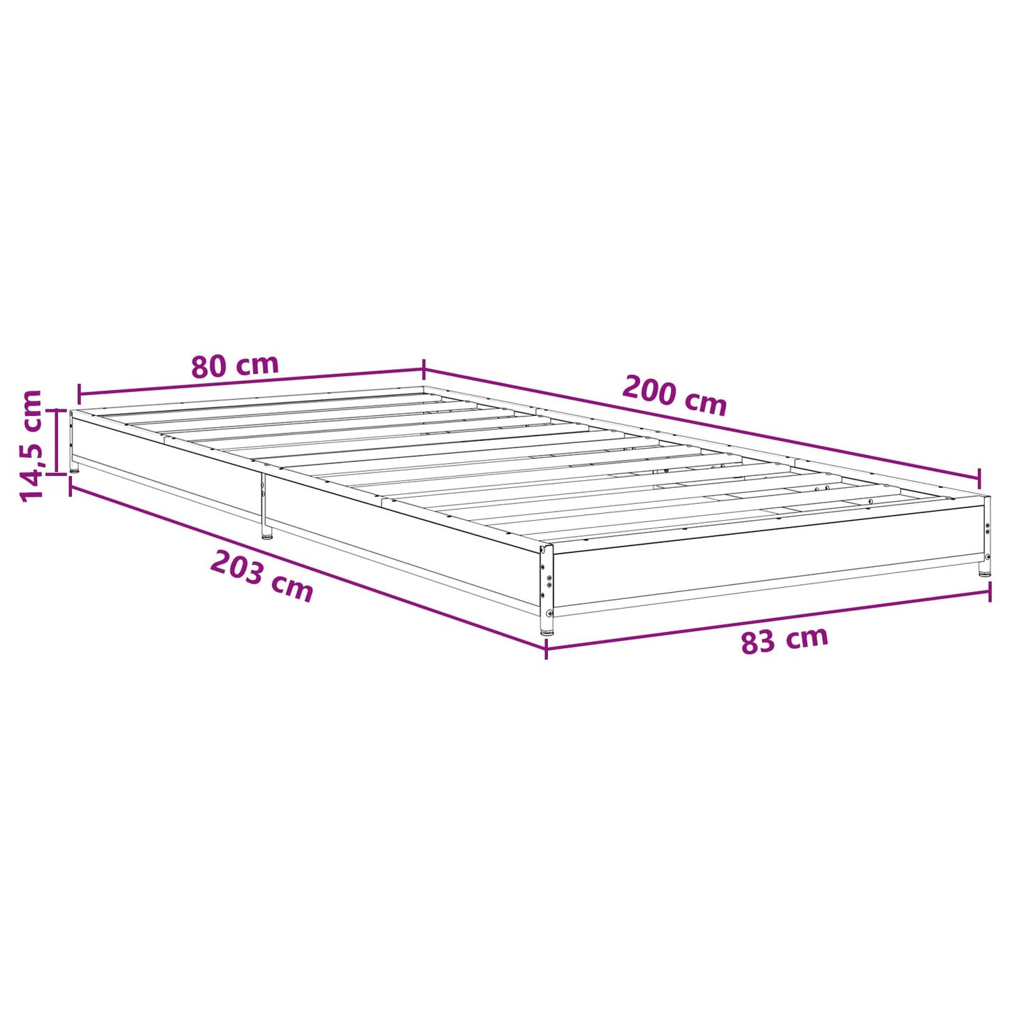 Bed Frame Black Oak 80 x 200 cm Engineered Wood
