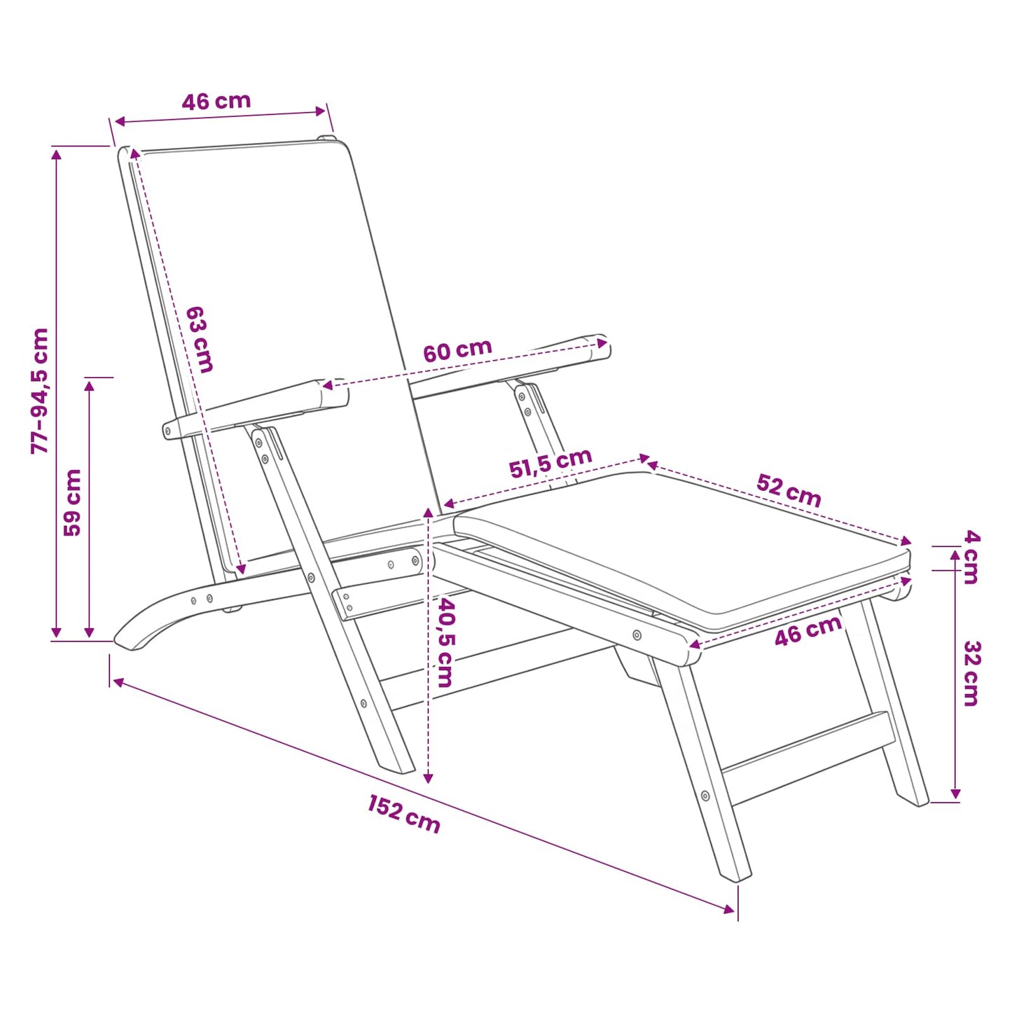 Folding Deck Chair with Cushion Dark Grey Solid Teak Wood