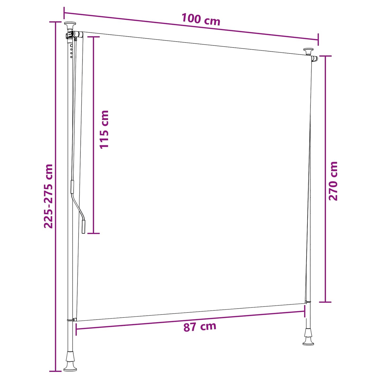 Outdoor Roller Blind Light Grey 100 x 270 cm