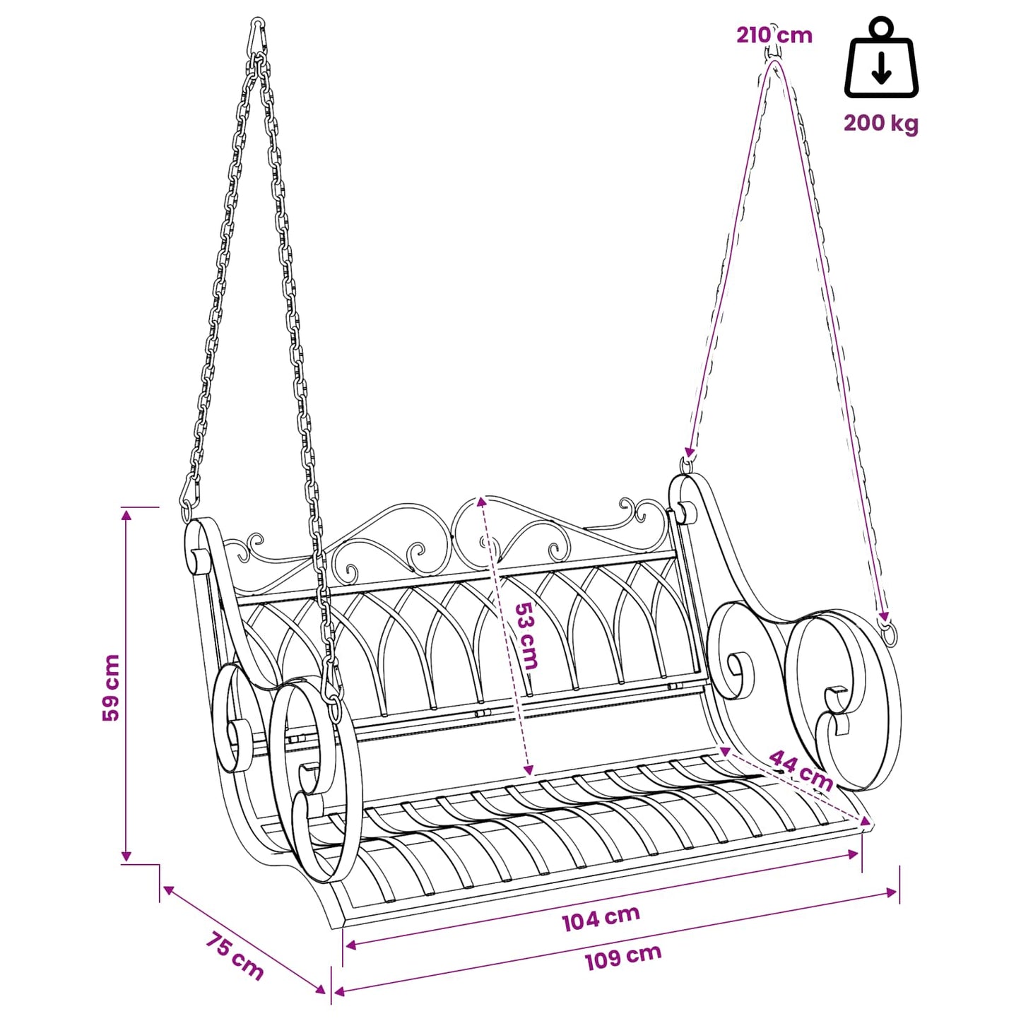 Swing Bench Steel 109 x 75 x 59 cm Antique White