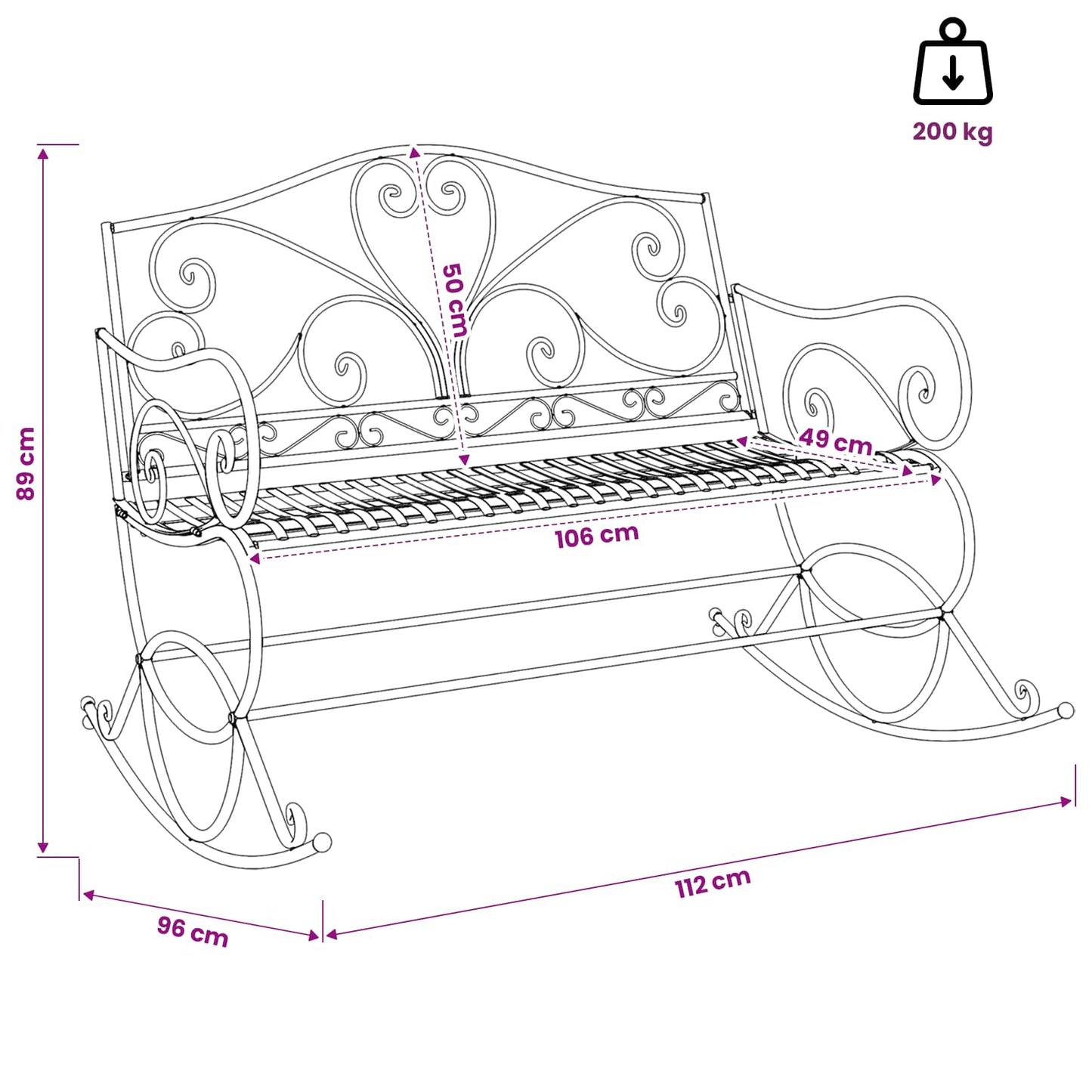 Garden Bench Antique White Steel