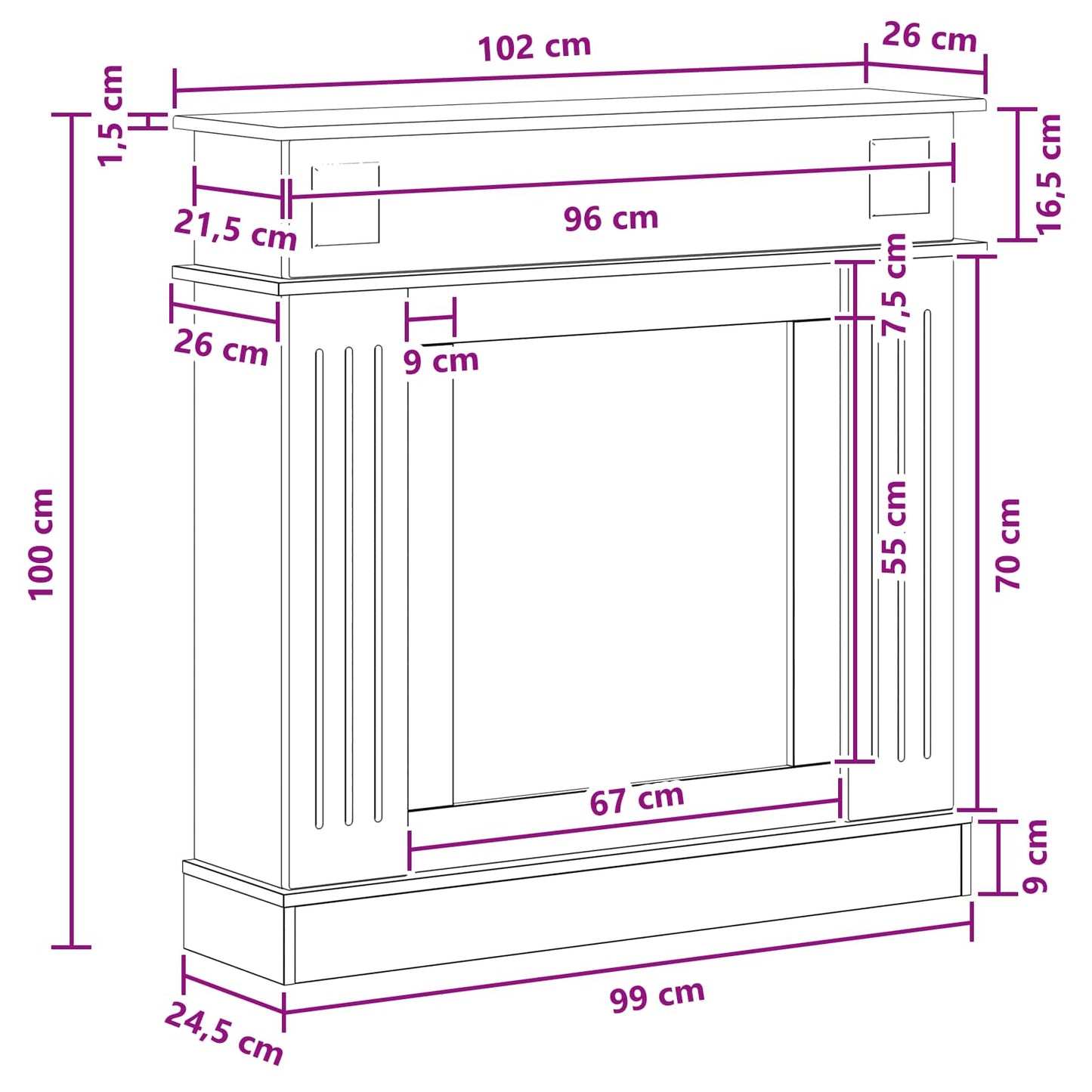 Fireplace Surround Old Wood 102 x 26 x 100 cm Engineered Wood