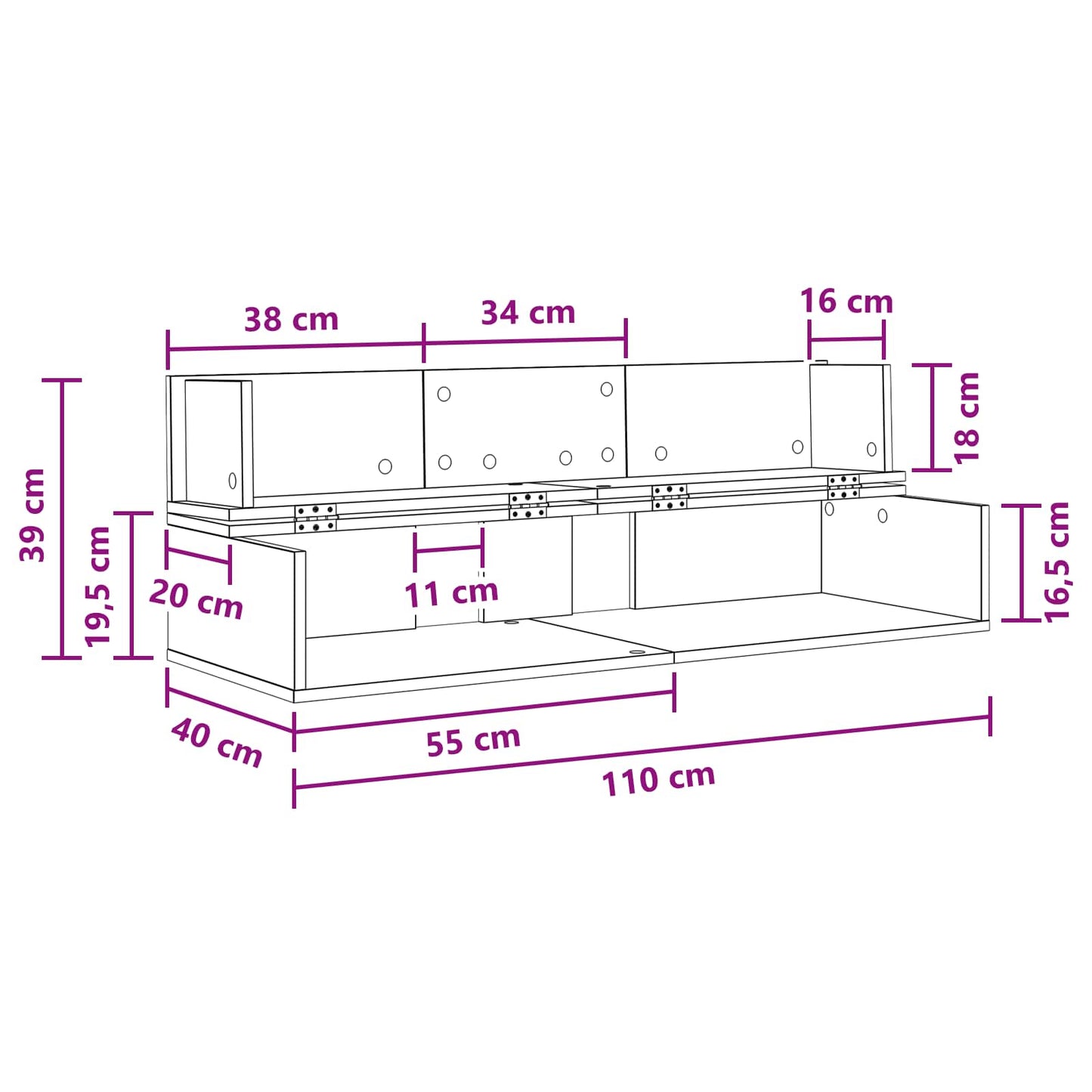 Studio Desk Old Wood 110 x 40 x 19.5 cm Engineered Wood